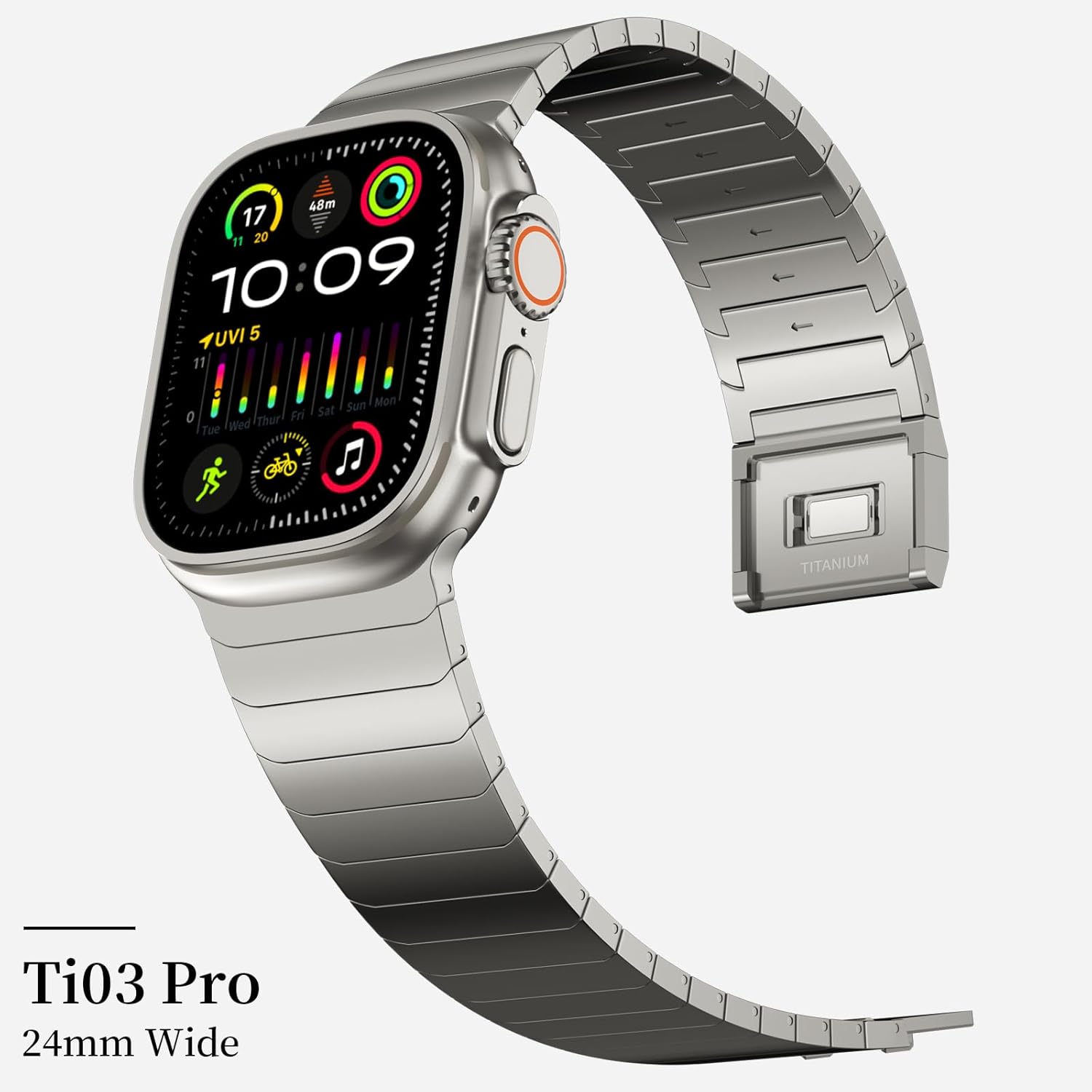 ACESTAR Full Titanium Band Compatible with Apple Watch Ultra 3/2/1 49mm/ Series 10 46mm, 24mm Wide Adjustable Links with Titanium Magnetic Clasp Connectors and DLC Coating - Image 3