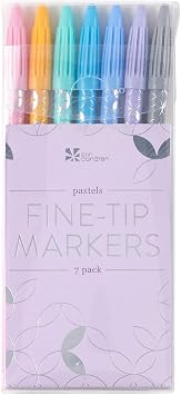 Erin Condren Designer Colorful Fine-Tip Markers - Pastels 7 Pack with 6.5" Length and 0.4 mm Tip for Writing, Coloring and More, Highlight Important Details in Pastel Colors