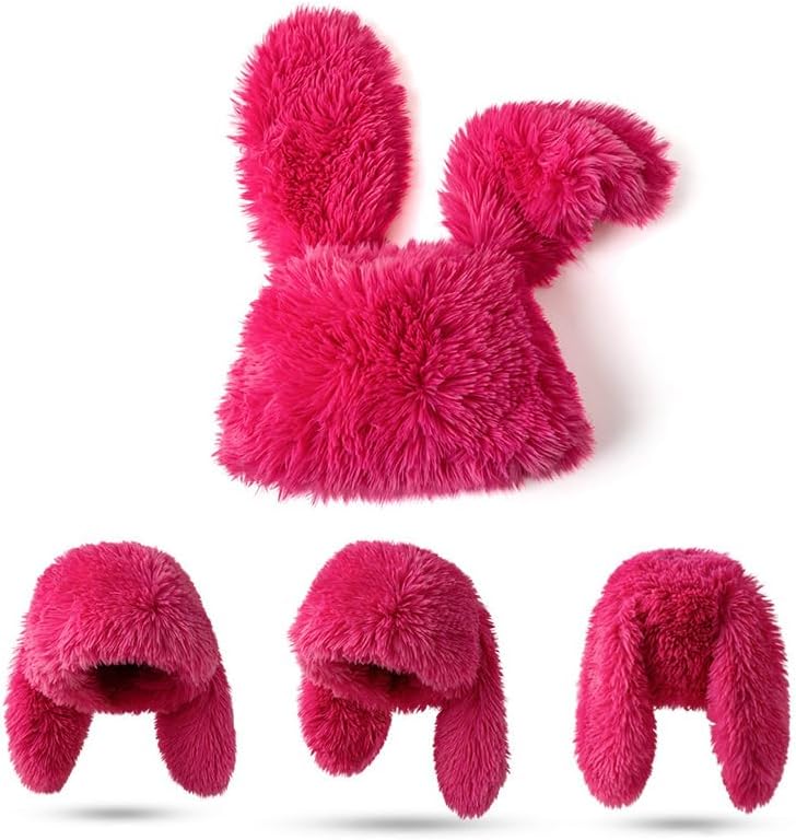Fluffy Bunny Ear Beanie Y2K Faux Fur Hat with Long Ears Cute Warm Plush Hat - Image 2