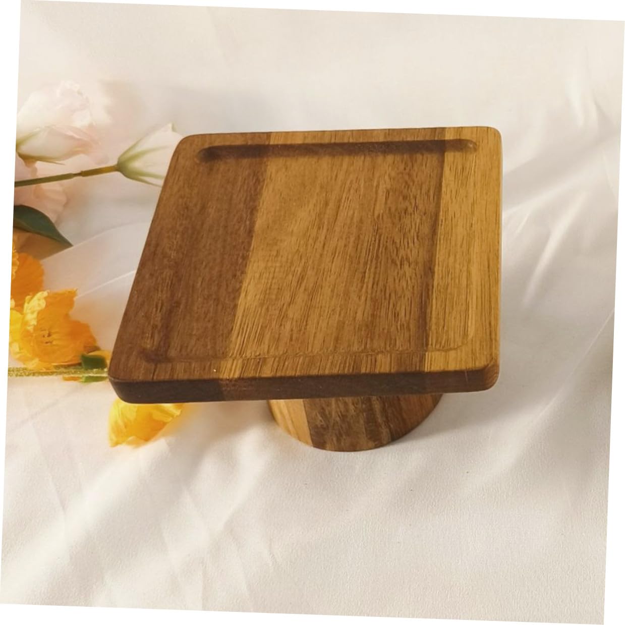Soporte de Pastel de Madera con Pedestal para Repostería Bandeja para Servir Postres y Frutas Plato Cuadrado para Eventos y Cocina para Pastelería y Banquetes