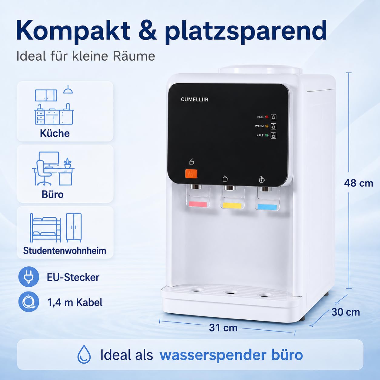 Elektrischer Wasserspender Mit Kühlung, Wasser Spender Automat 500W+75W, 15℃ Kühlung, 90℃ Heiztemperatur, Kaltwasserspender Heißwasserspender Für Büro Zuhause