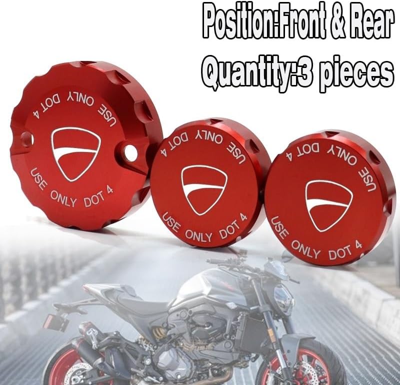 Motorcycle Tank Caps Front Brake Clutch Rear Brake Fluid Reservoir Cover For DU&CATI 848/1098/1198/R/S 1299 1199 959 899 Panigale Superleggera Fuel Cap Gas Tank, Red