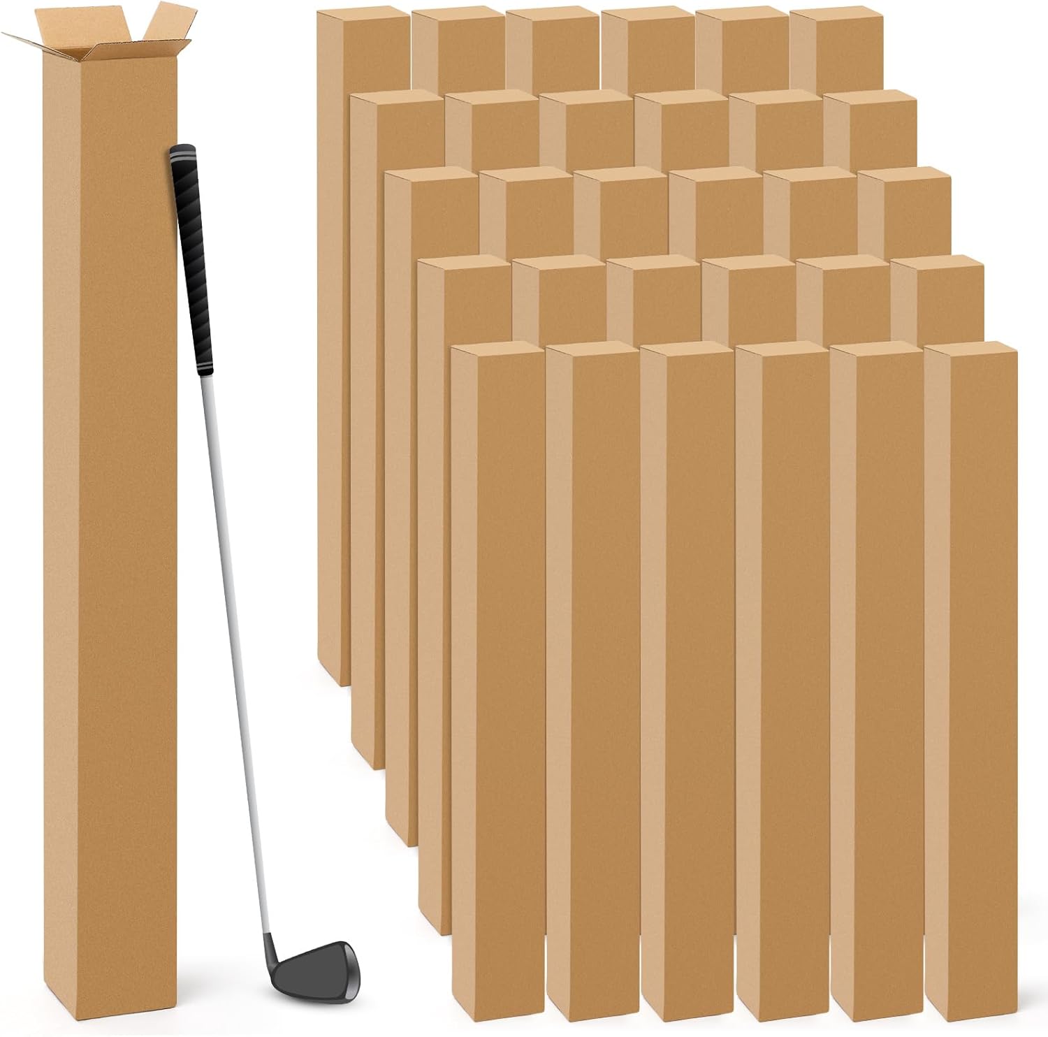Qilery 30 Pcs 4 x 4 x 48 Inch Golf Club Shipping Boxes 4L x 4W x 48H Tall Corrugated Boxes Cardboard Long Golf Storage Box for Shipping, Packaging, Moving, Mailing, Home or Business