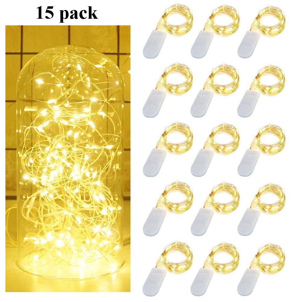 15 Pack Fairy Lights Battery Operated, 9.9ft 30 LED Silver Wire String Lights Waterproof Firefly Mini Led Starry Light for Party Crafts Wedding Halloween Christmas Decor