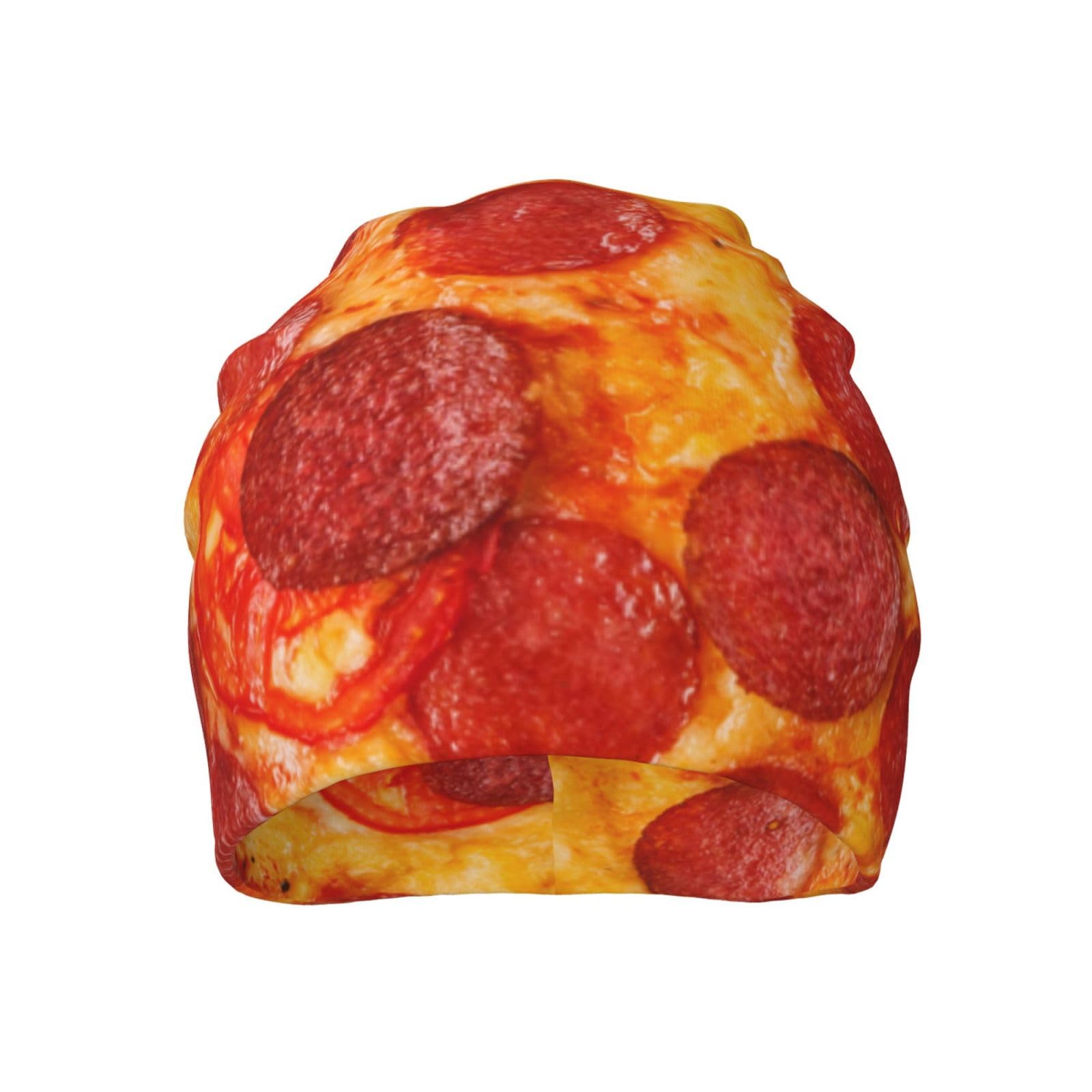 Melbrakin Unisex As Pic Salami Pizza Slouchy Beanie For Men Women Head Covering Knit Hats Skull Cap Chemo Hats