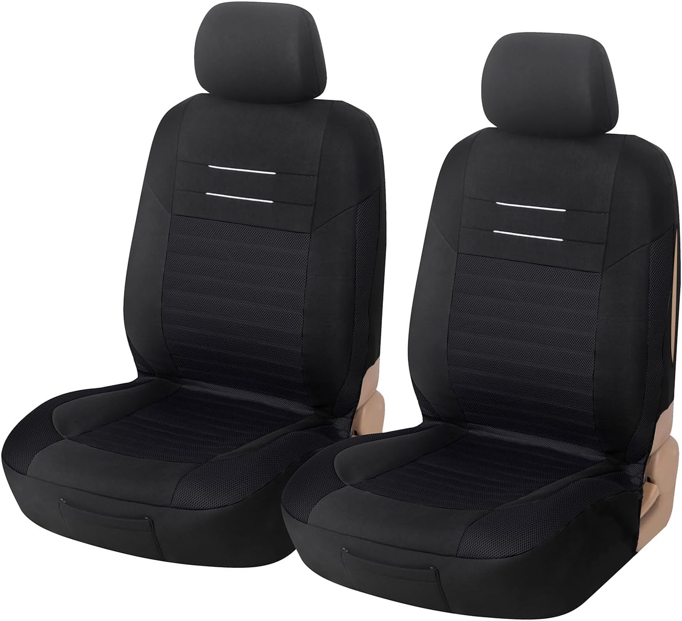 Upgrade4cars Black Car Seat Covers Front Pair | Universal Cover Set for Driver and Passenger Seats + Headrest | Interior Accessories for Women and Men