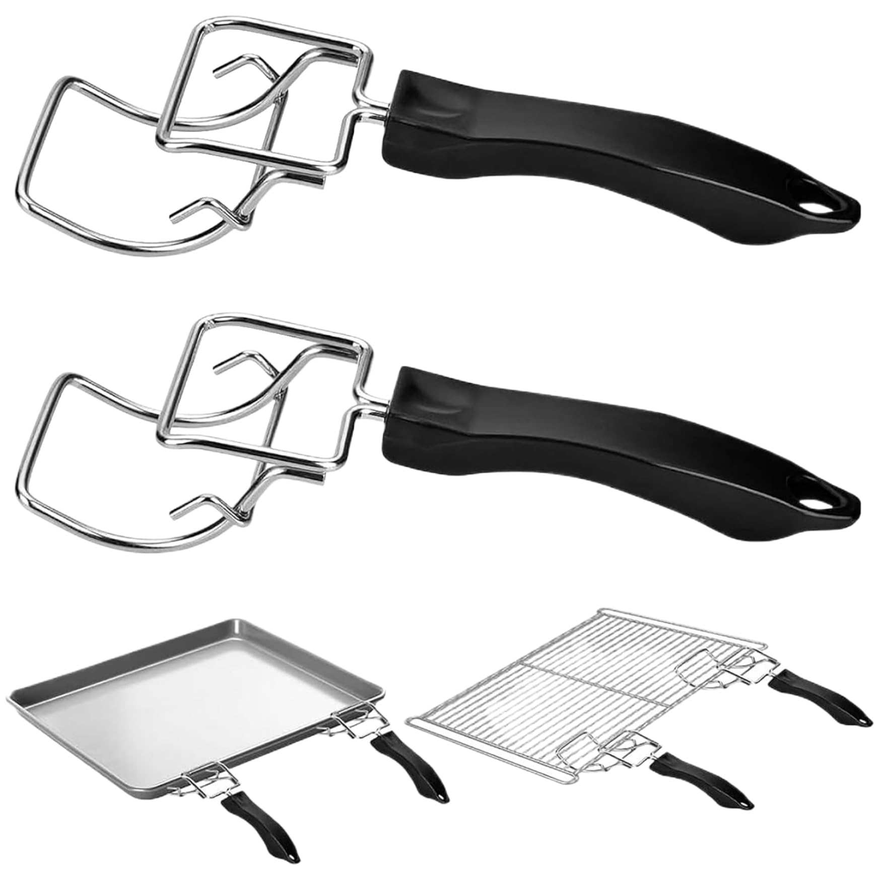 Porgeel 2PCS Oven Air Fryer Basket and Tray Extractor, Metal Toaster Oven Handle with Anti-Scalding Handle, Rack Puller for Removing Hot Trays and Grills