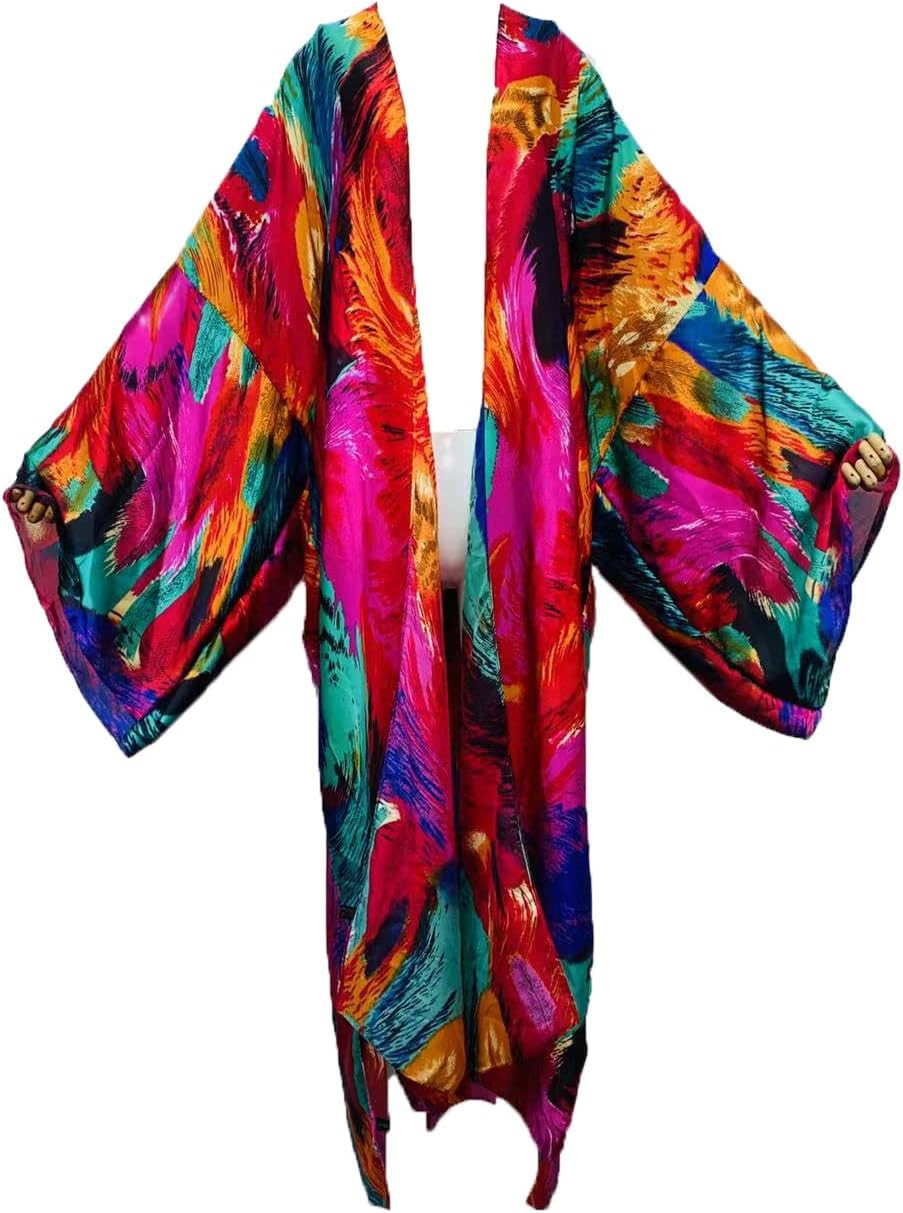 Summer Women Bikini Sweet Cardigan Stitch Cocktail sexcy African Holiday Maxi Batwing Sleeve Silk Feeling Robe Kaftan