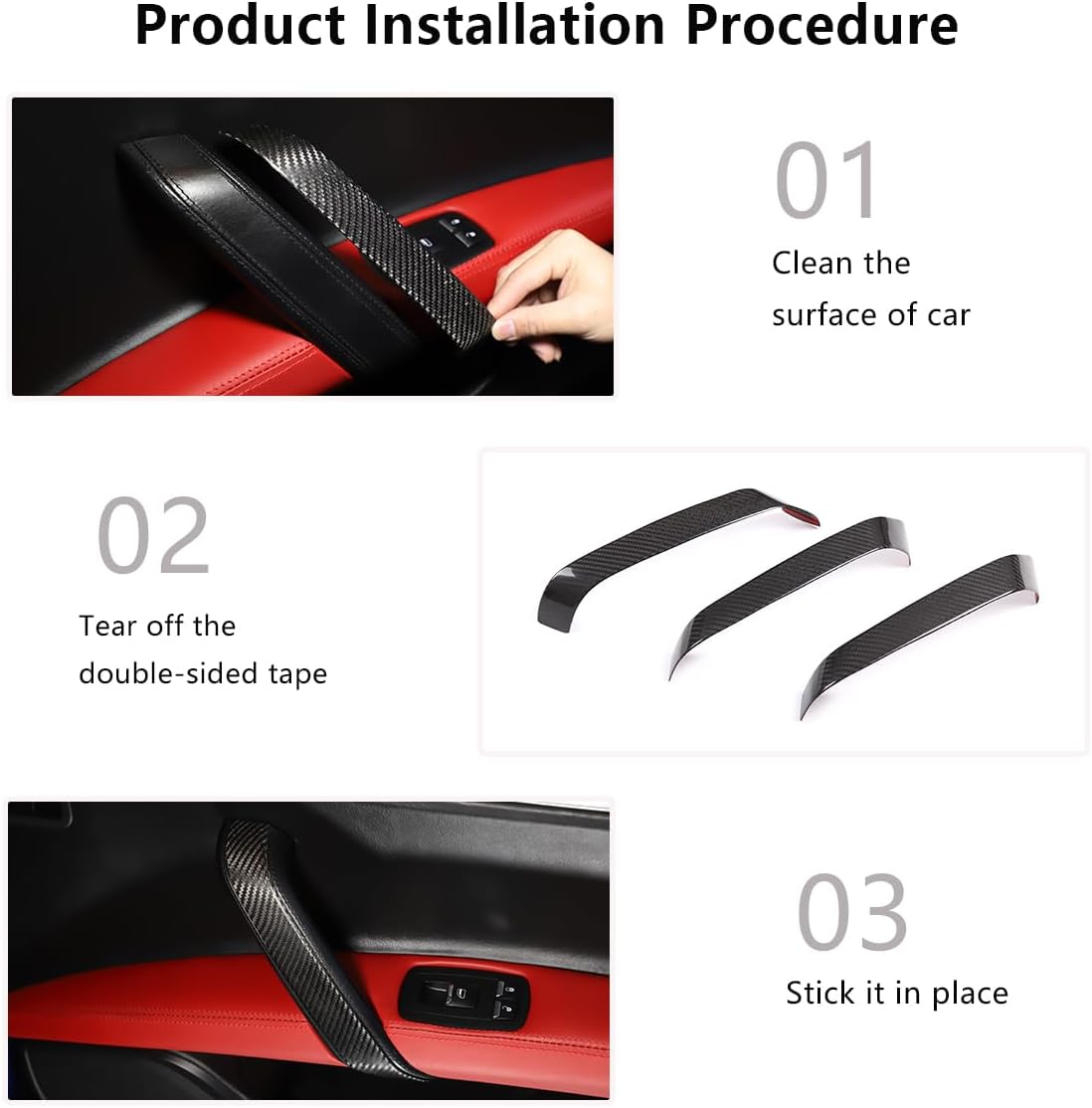 Auto Inner Door Armrest Handle Decorative Protector Cover,Real Carbon Fiber Trim,Fit for Maserati Ghibli 2014-2022,Car Interior Accessories 3PCS (Black Carbon Fiber)