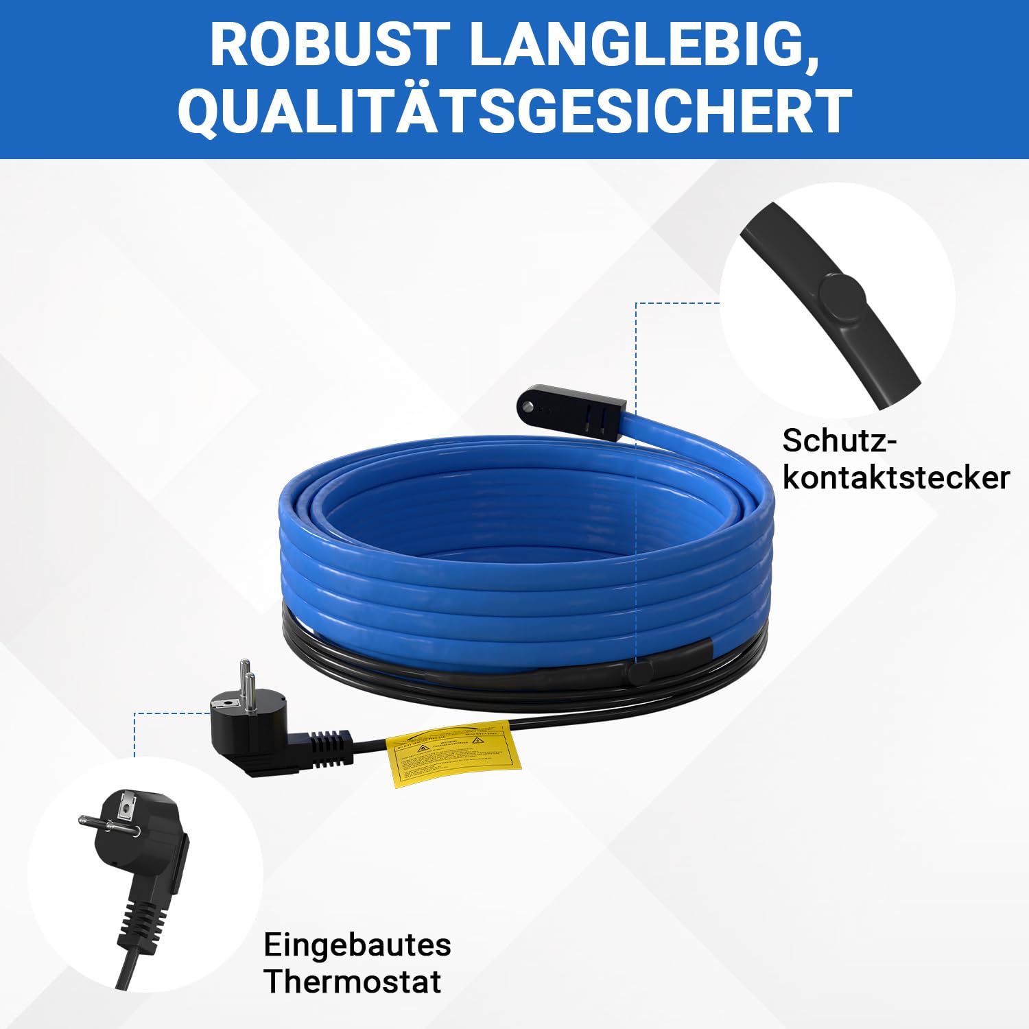 Sonnewelt Samoregulujący się kabel grzewczy, ochrona przed zamarzaniem, ochrona przed zamarzaniem, ochrona basenu na zewnątrz, łatwa instalacja, 136 W, 8 m, 17 W/M