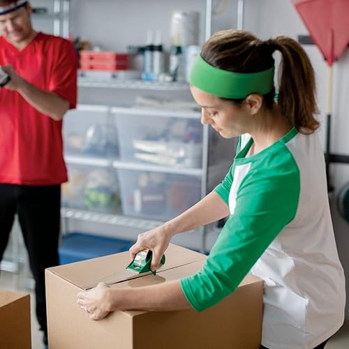 Vista 4 de Duck EZ Start - Cinta de embalaje transparente con dispensadores, paquete de 6 cintas de embalaje silenciosas y fáciles de iniciar para cajas