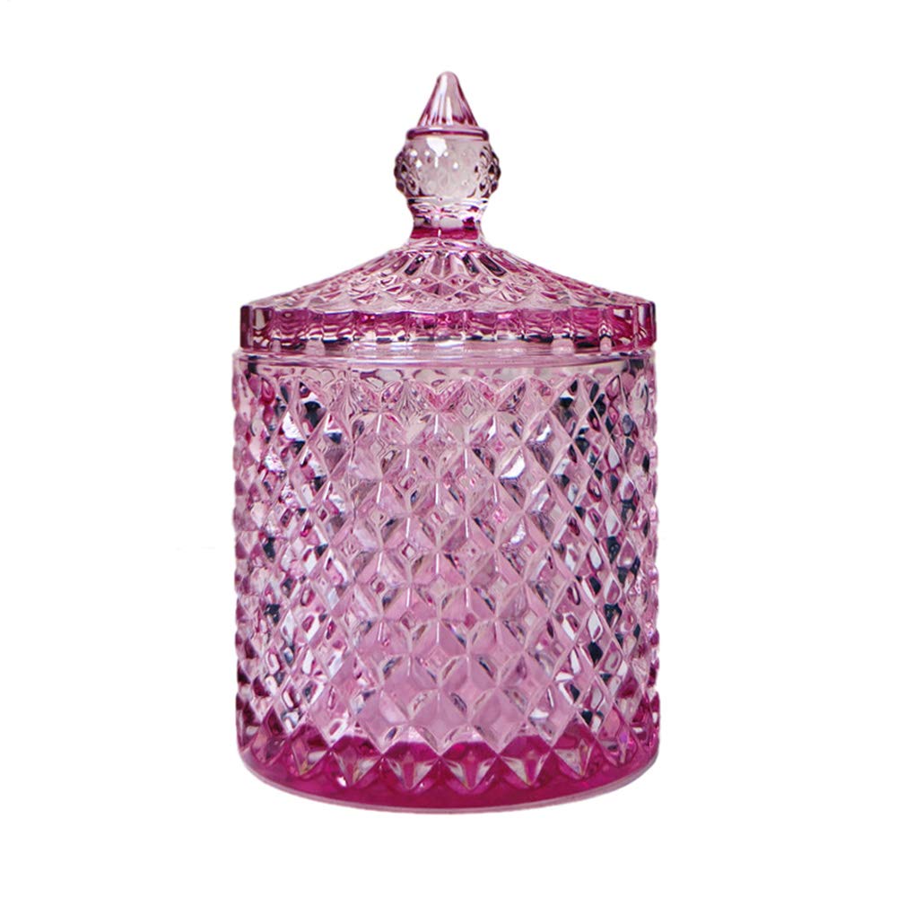 Sizikato Diamond Faceted Crystal Glass Candy Jar with Lid, Colorful Decorative Jar, Jewelry Box, Cotton Swab Storage Holder.