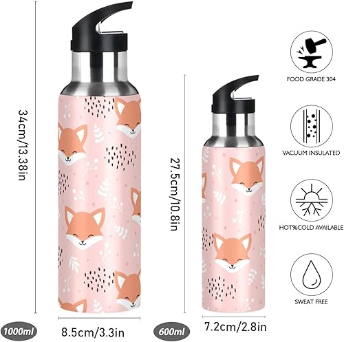 Miniatura 2 de ZZKKO Botella de agua con pajilla, botella de hierro de acero inoxidable con diseño de zorro lindo, botella de agua para uso diario, botella de