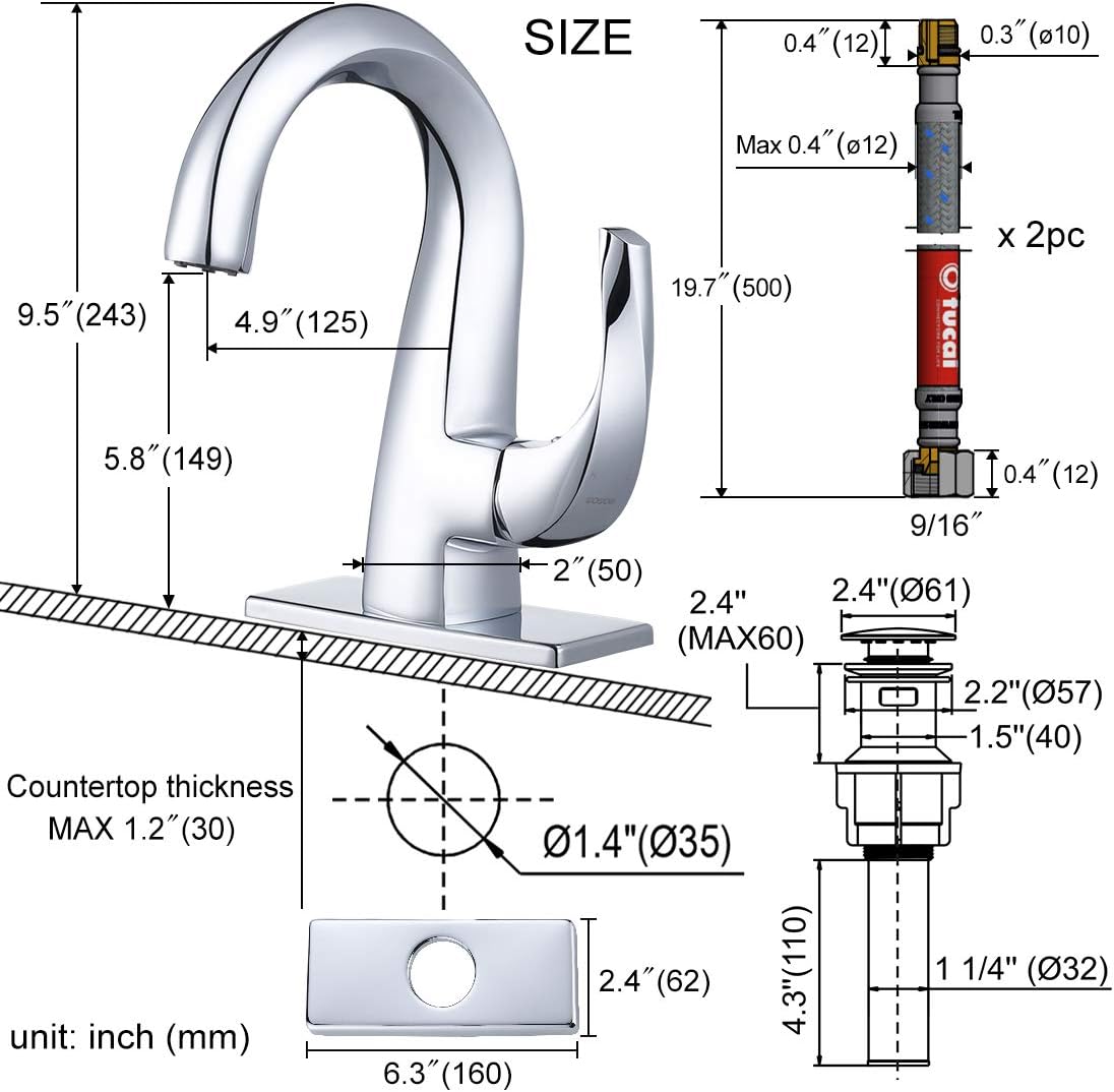 WOWOW Single Handle Bathroom Faucet 1 Hole High Arc Bathroom Basin Faucet Chrome with Pop Up Drain, Solid Brass Commercial Bathroom Sink Faucet Basin Vanity Bar Faucet (Patented Product) : Everything Else