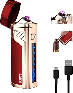 RSBYE Triple-Arc Electric Lighter Windproof Lighter Flameless Plasma Lighter Rechargeable USB Lighter 2-in-1 Opener with Digital Battery Indicator (Red)