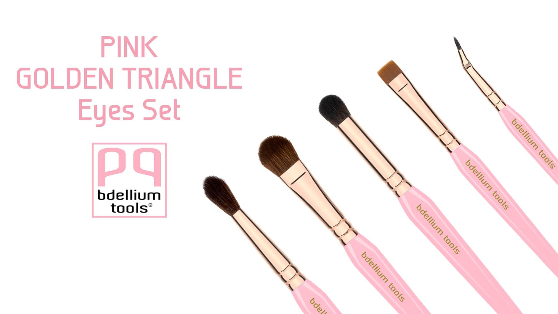 Bdellium Tools Lot de 5 pinceaux de maquillage triangulaires rose doré – Kit de pinceaux essentiels polyvalents pour les yeux avec poils synthétiques doux et virole en laiton or rose pour une gamme de