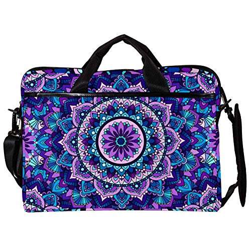 Bolso bandolera para portátil contra golpes, funda mandala azul y rosa de 15,4"