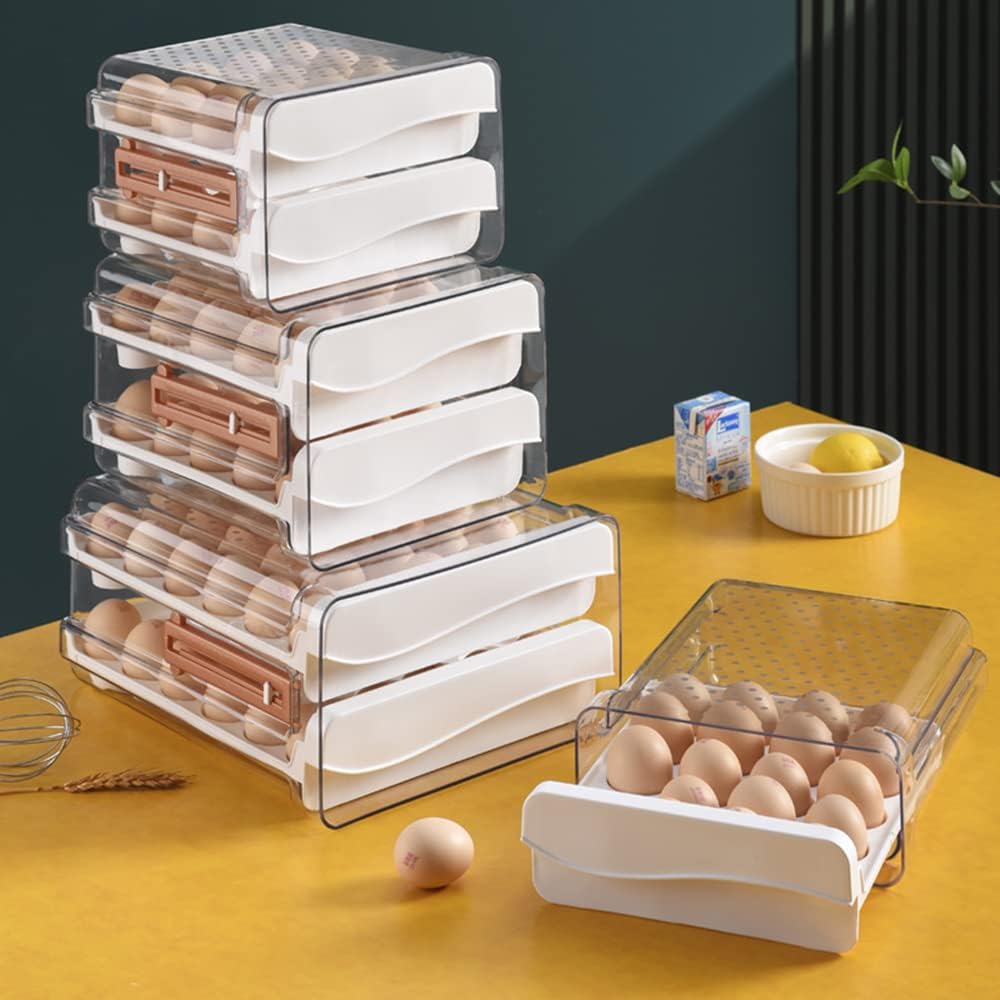 Large Capacity Drawer type Egg Holder With Time Marker, Household Egg Fresh Storage Box, Chicken Egg Storage Container (2-Layer 60 Grid Egg Drawer)