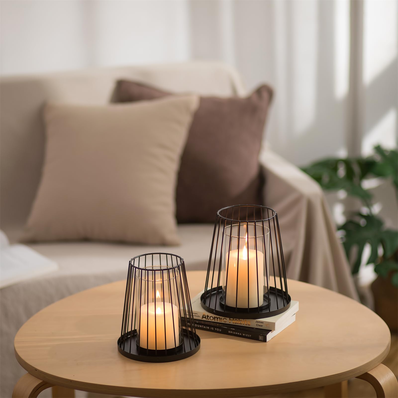 Sziqiqi Portacandele a Colonna Nero Decorazione: Moderni Portacandele da Esterno per Soggiorno Decorazione Tavolo - Set di 2 Porta Candele in Metallo Filo di Ferro per Balcone Camera da Letto Natale