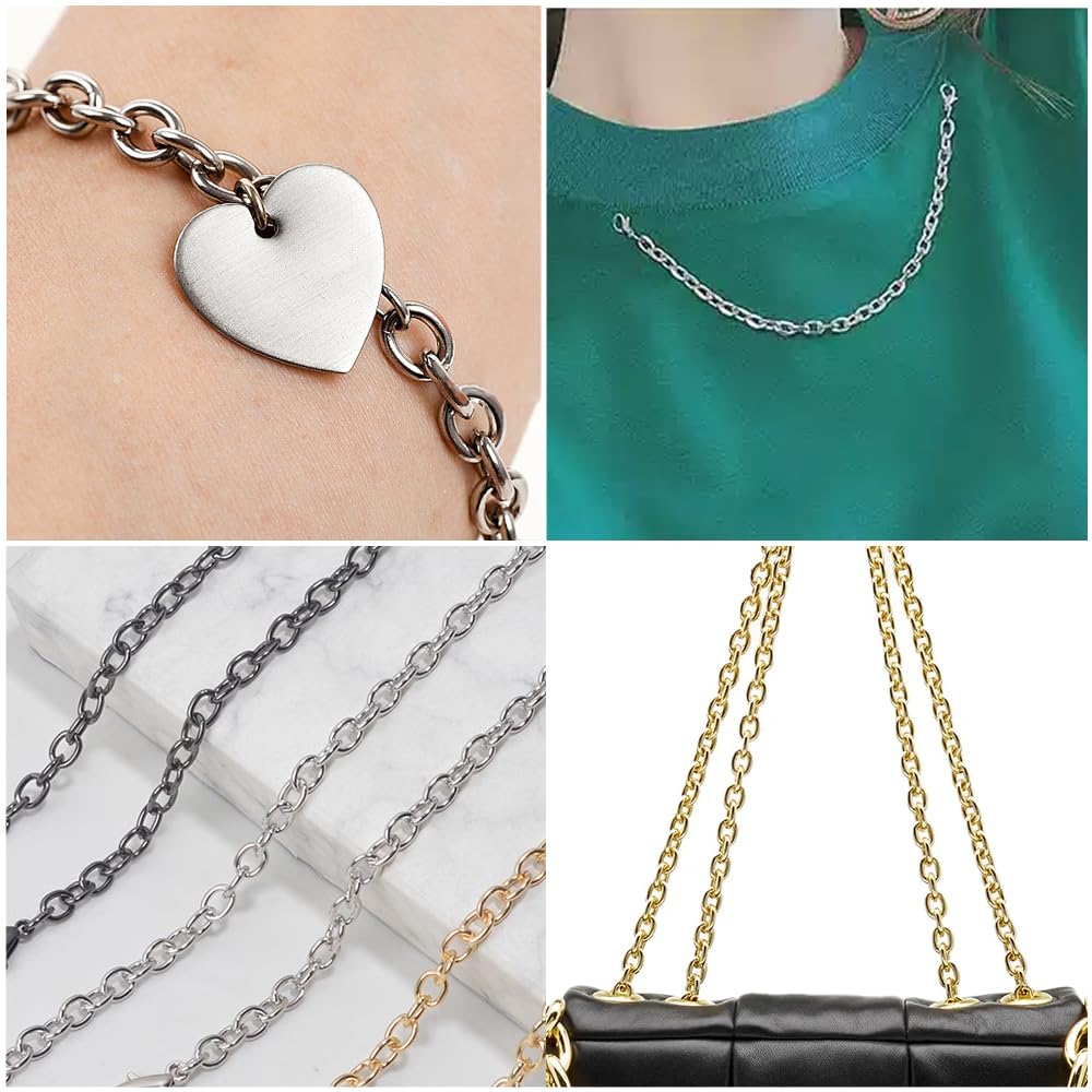 Set 8 Catene Per Borse A Tracolla - Lunghezza 120cm, Oro/Argento/Bronzo/Pistola, Con Anelli A D - Foto 11