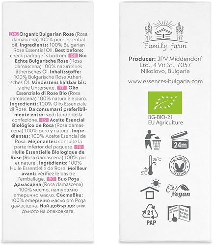 Miniatura 4 de Essences Bulgaria Aceite esencial de rosa orgánica, 0,1 onzas líquidas, 0.1 fl oz, rosa damascena, 100% puro y natural, sin diluir, grado