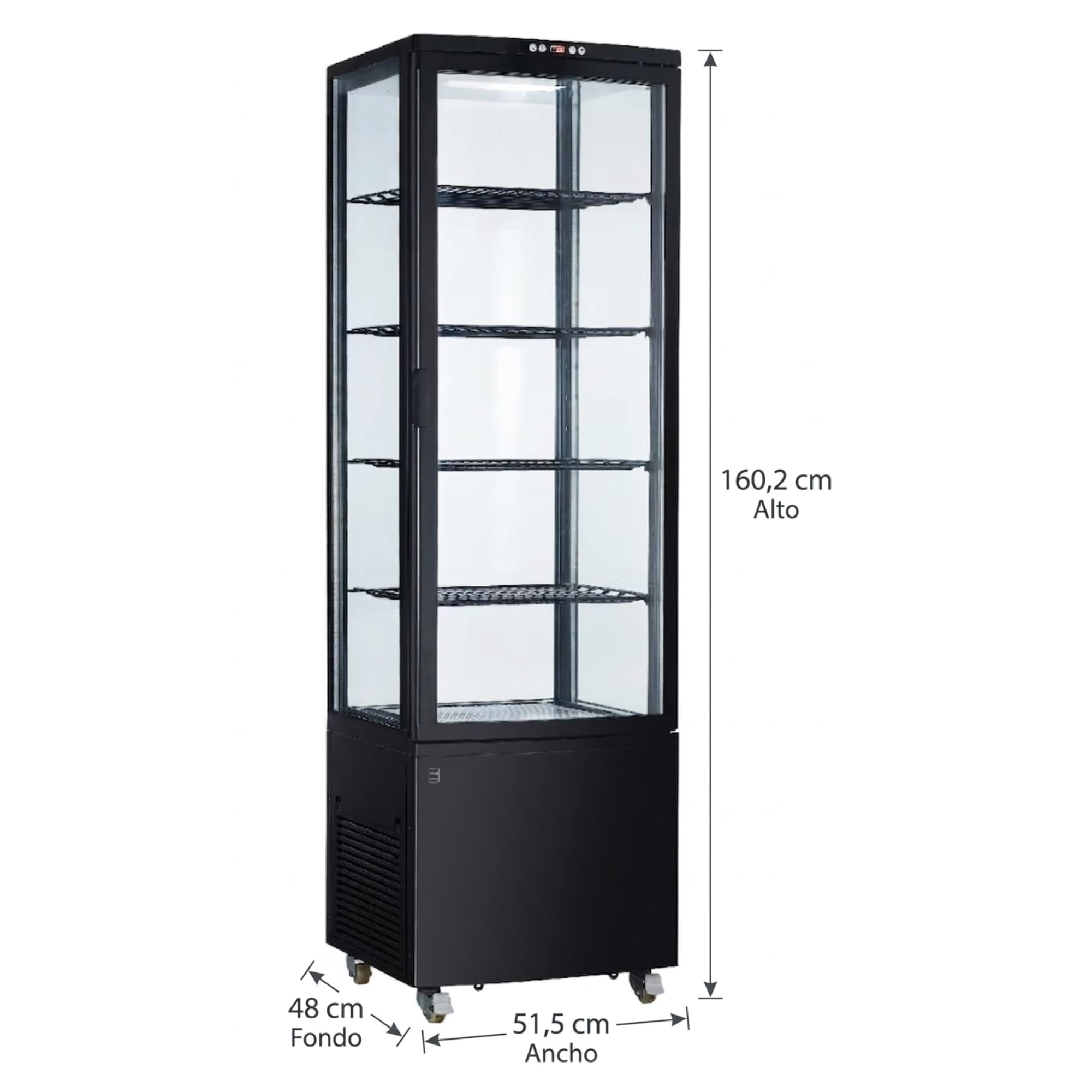 Vitrina Refriguerada Expositora, 215 L, Estantes Ajustables, Iluminación LED, Blanco y Negro medida 51,5 x 48,6 x 160,2 | Vitrina Horeca
