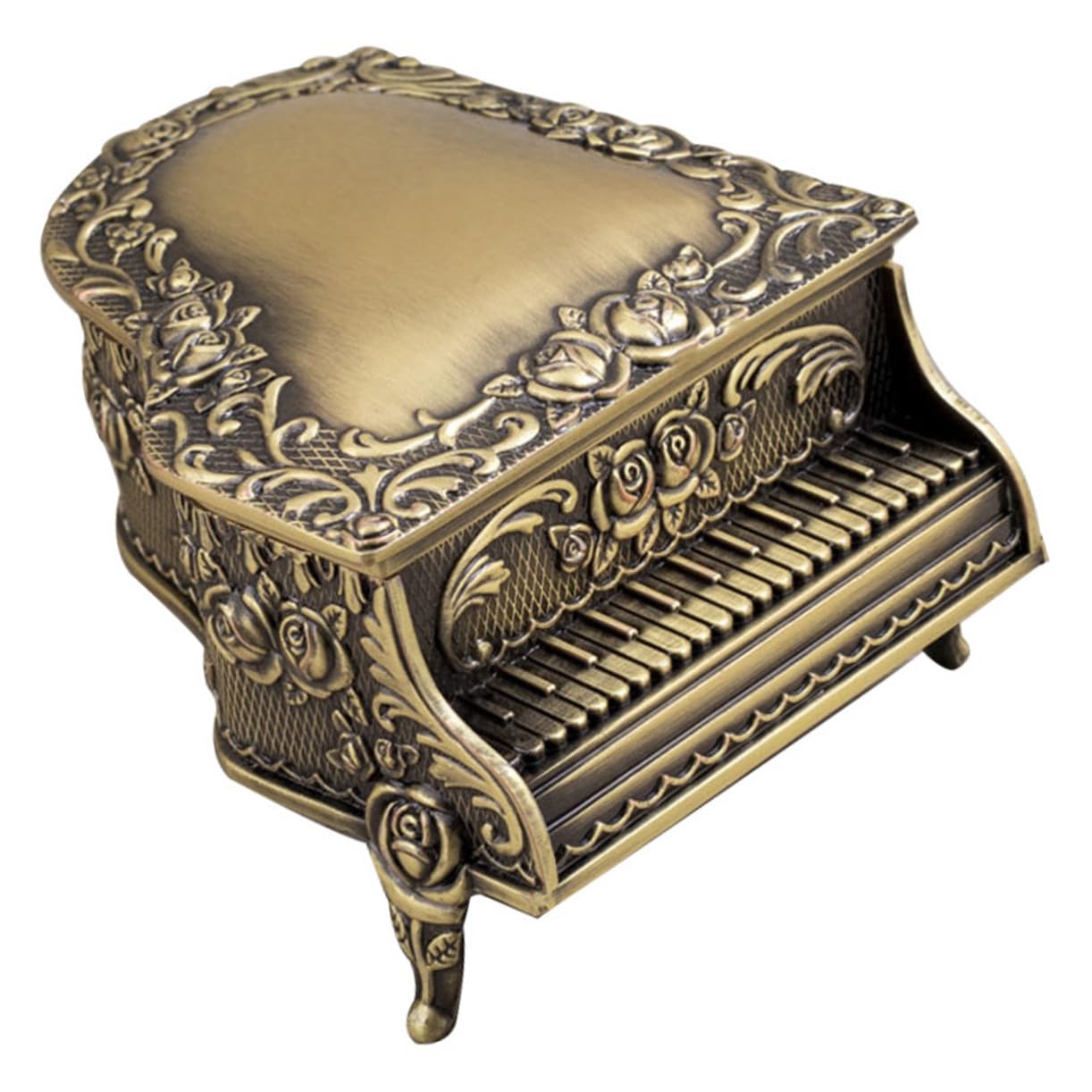 Boîte à bijoux en métal coulée avec finitions de rose vintage et gravures de prestige