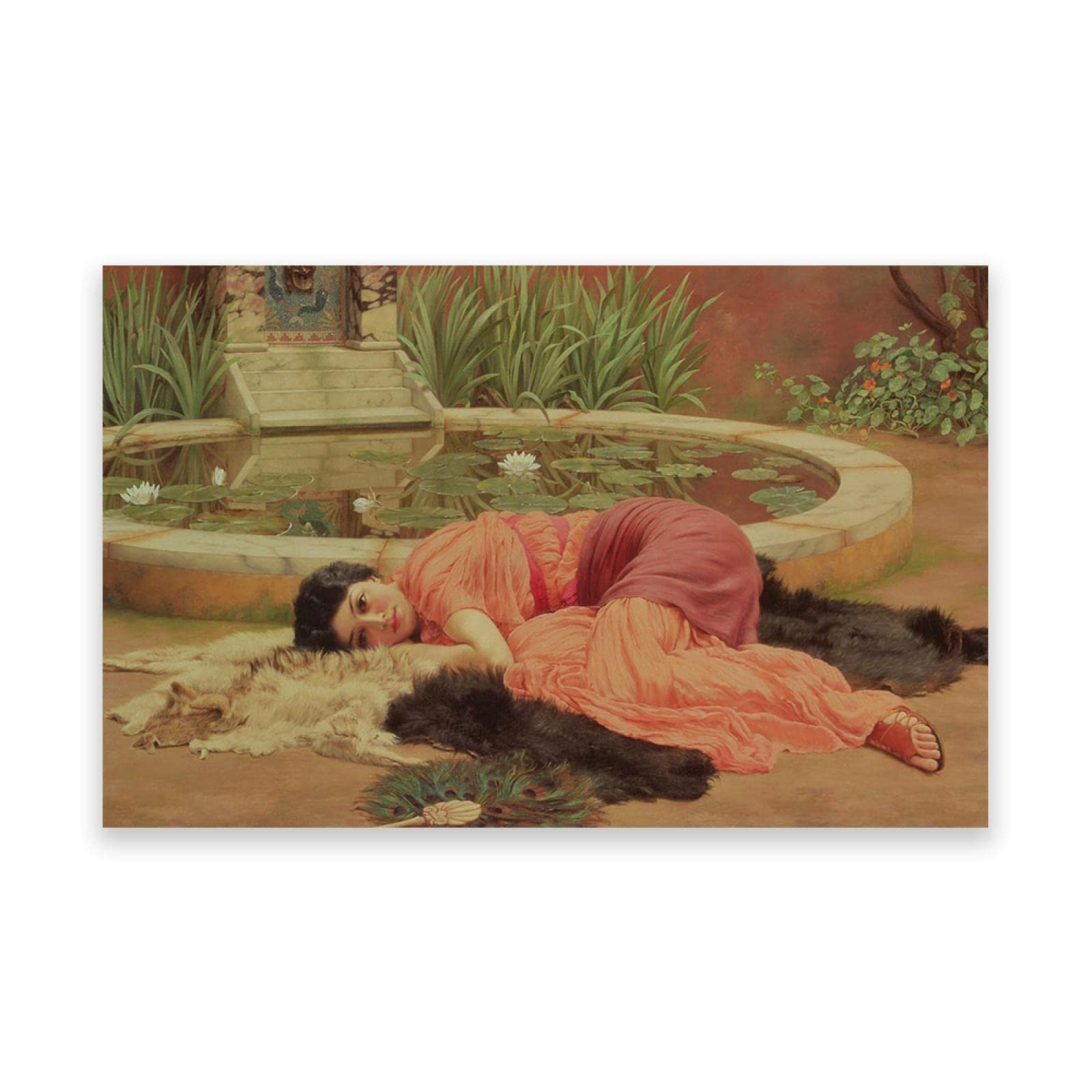 IKYE Famous Wall Art. John William Godward Canvas Print. Classical famous painting poster. Pictures for living room decor.（Dolce Far Niente） 60x96cm(23.6x37.8in) Frameless
