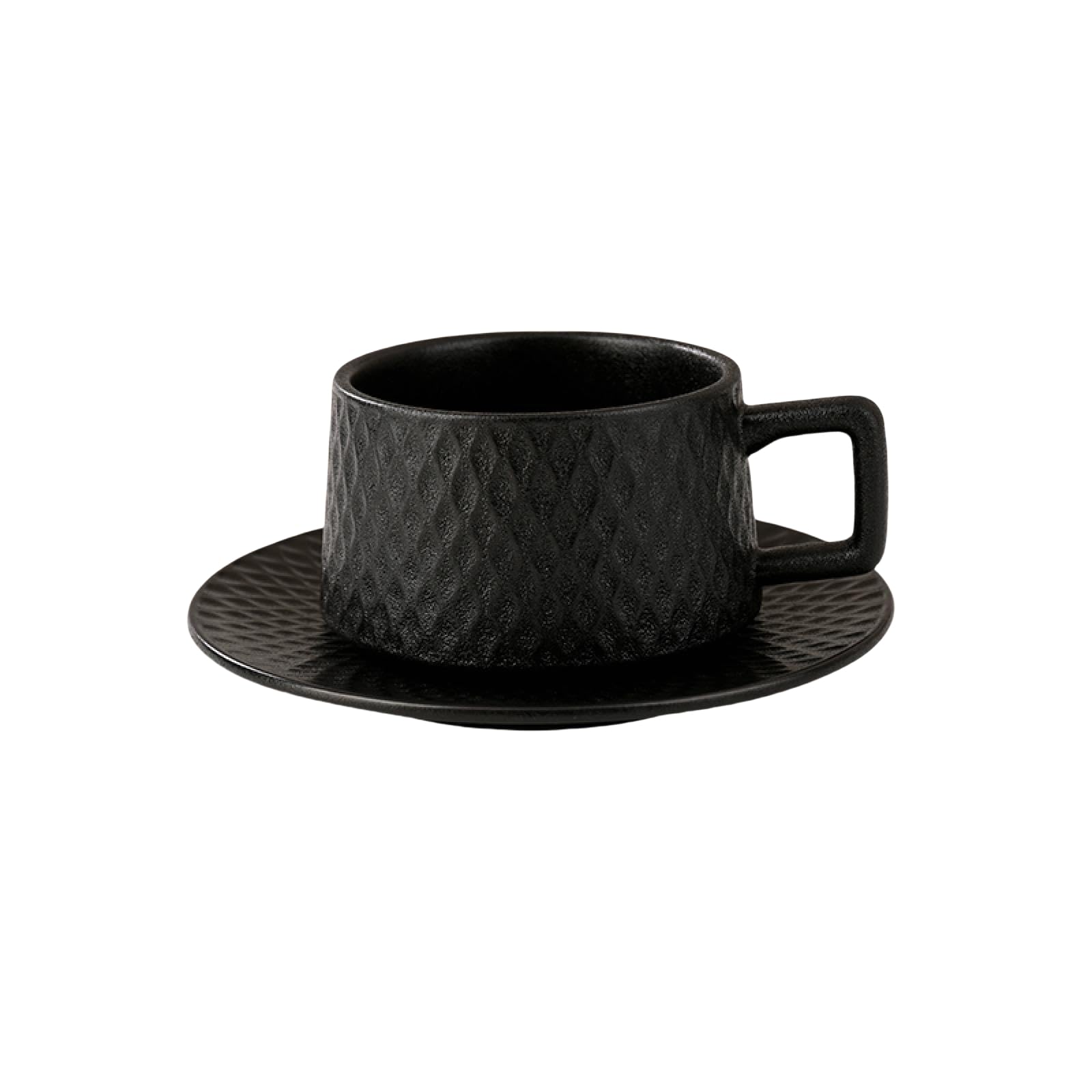 Juego de Taza y platillo de cerámica Minimalista de Lujo de 280 ml – Tazas Premium Europeas para Latte/Cappuccino | Apto para Uso doméstico y de Oficina (Taza a Rayas B)