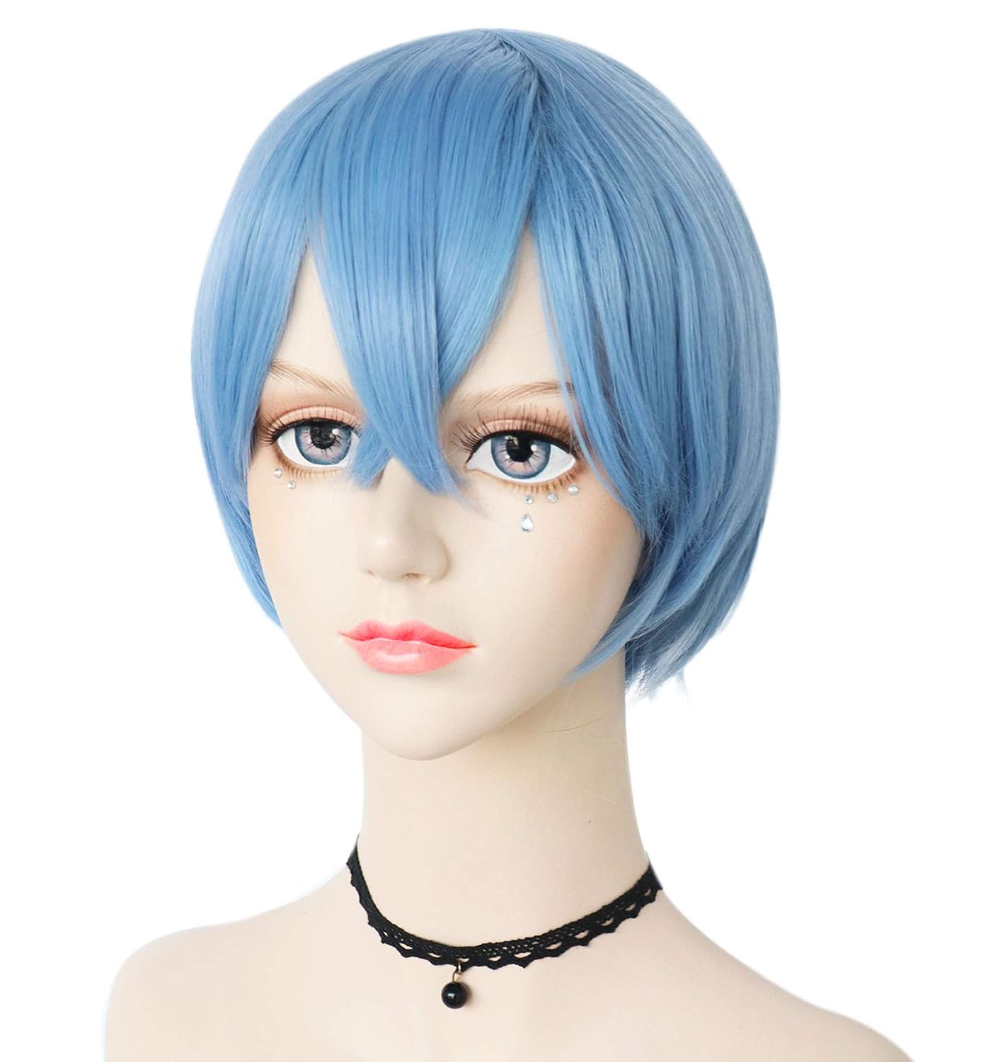 ANOGOL Hair Cap+ Light-Blue Ponytails Wig Cosplay Blue Wig with Double Ponytails Short Blue Anime Wig for Women Cosplay Costume Synthetic Light-blue Hair Pigtails Wigs for Halloween Party Bluish Hair