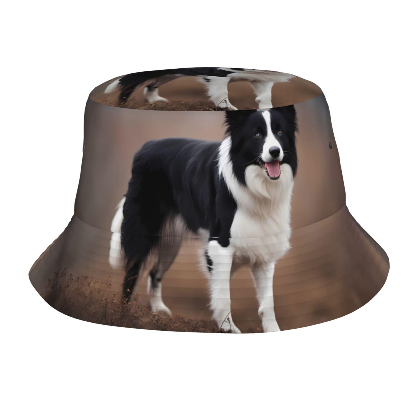 WZYWHJ Adult Bucket Hats Border Collie Prints for Men's and Women's Summer Sun Protection Black