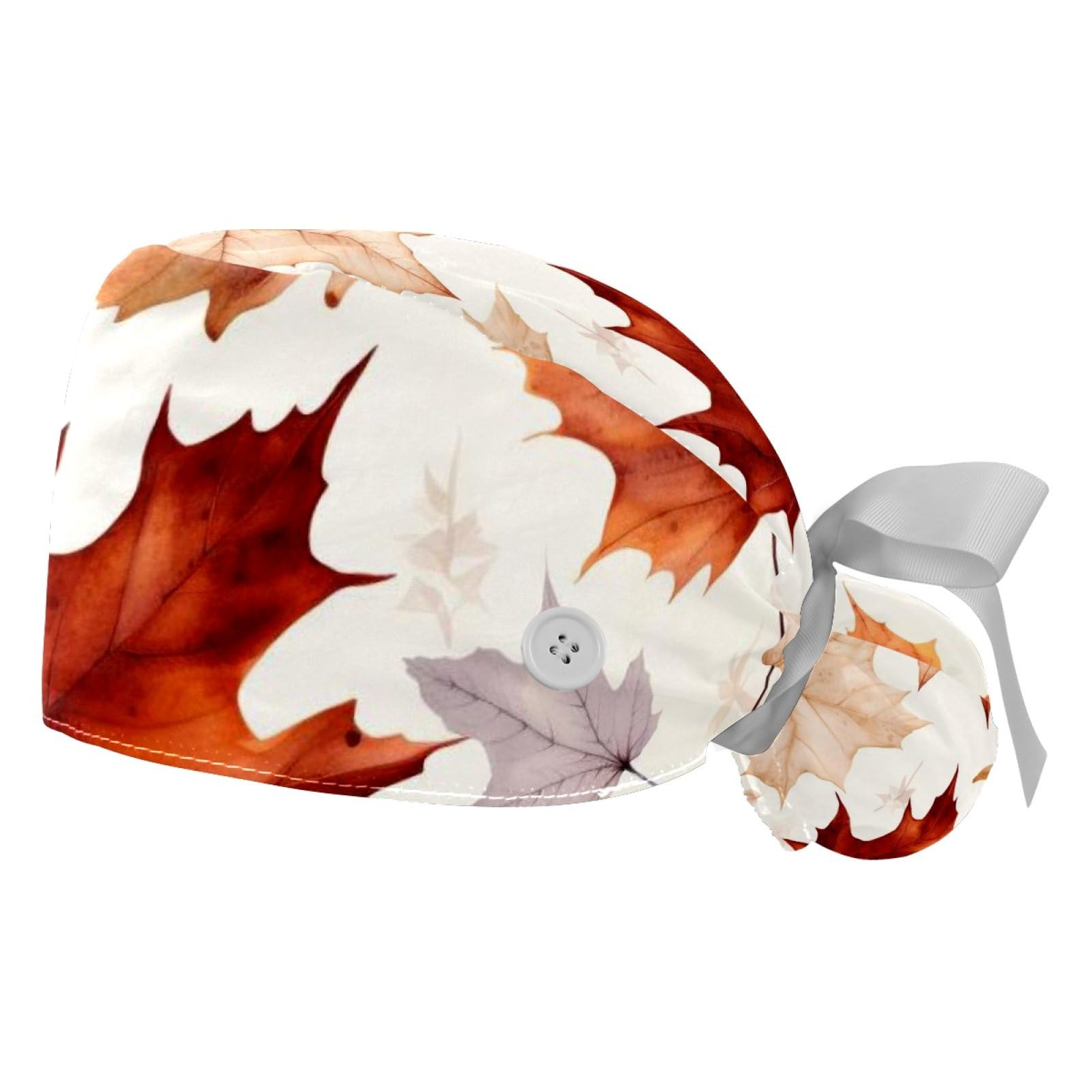 2Pcs Thanksgiving Leaves F Scrub Caps Button Sweatband Adjustable Working Cap Surgical Cap Nurse Hats Women Men Multicoloured