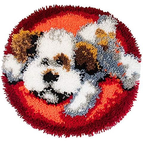 DIY Craft Latch Hook Rug Kits, 19x19 inches Pattern Printed Canvas DIY Carpet Crochet Yarn Kits -Handcraft Cushion Crocheting Hook Set Home Decoration for Family Friends Adults and Kids (Dog) Cover