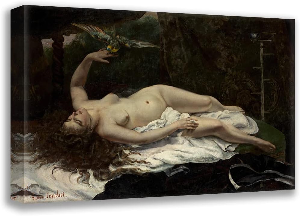 ArtDirect Gustave Courbet 18x13 Gold Ornate Frame and Double Matted Museum Art Print Titled: Woman with a Parrot (1866)