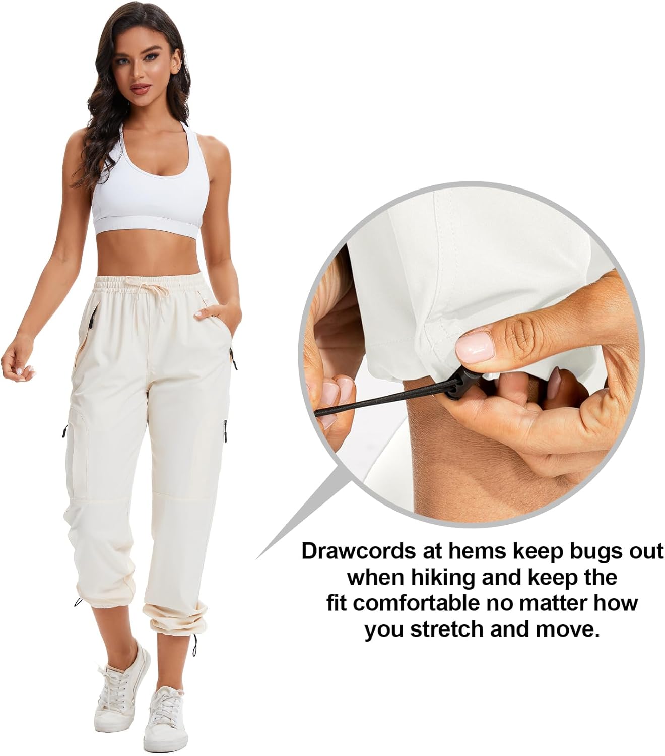 Womens Hiking Pants Quick Dry UPF 50 Lightweight Travel Golf Cargo Safari Pants Zipper Pockets - Image 3