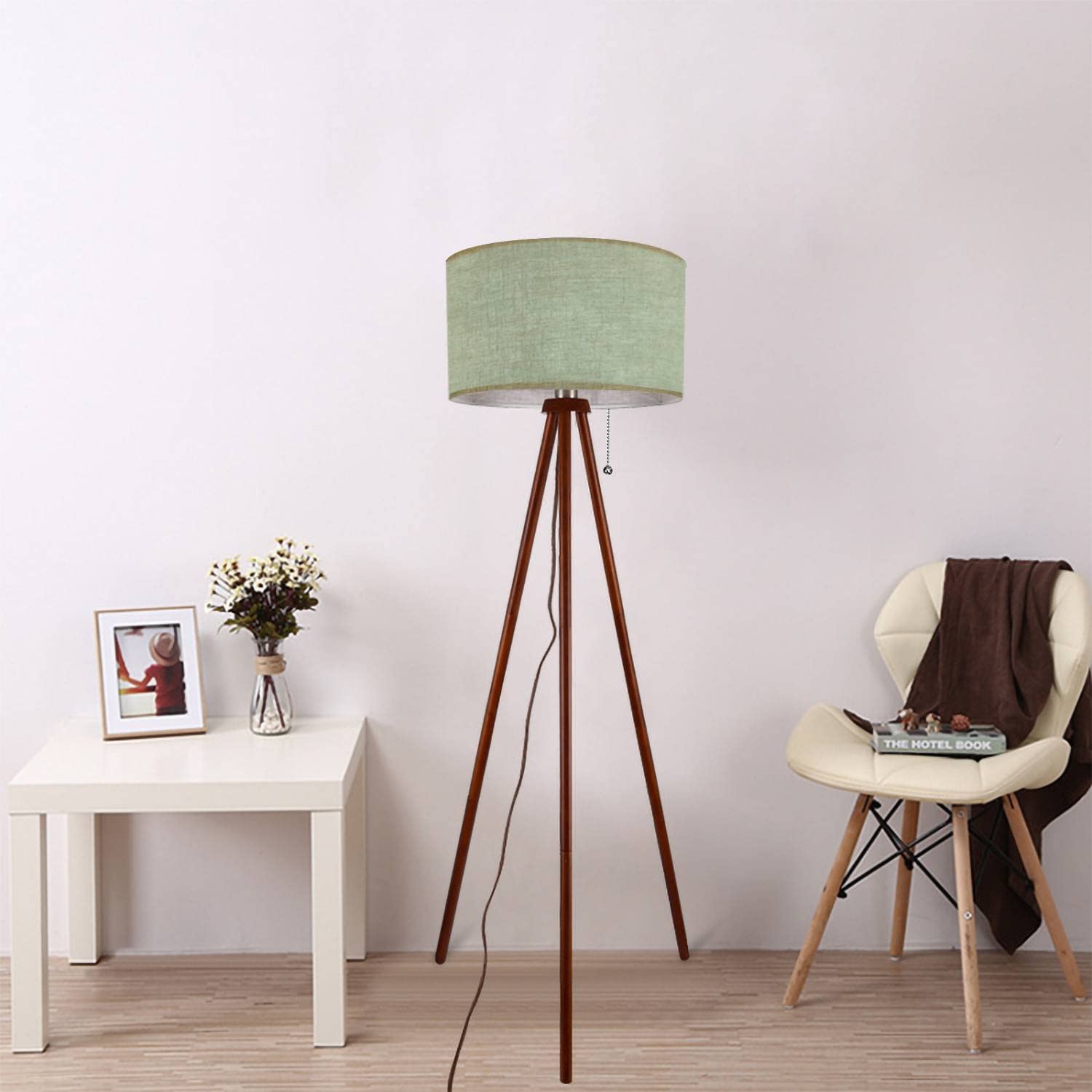 Wood Tripod Floor Lamp Celadon Grunge Sea Foam Green Color