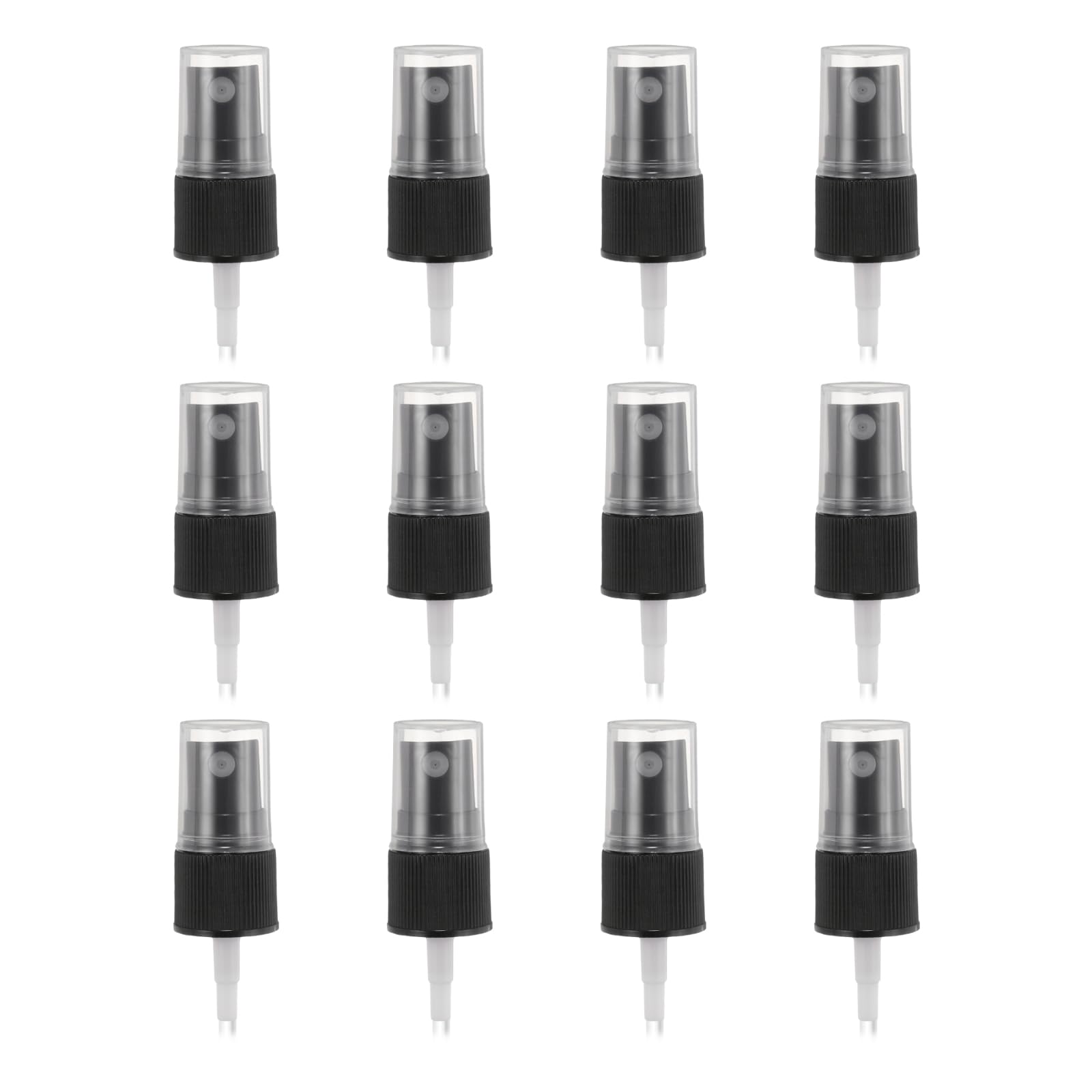 sourcing map 12 Pcs Black Spray Top, 18/410 Fine Mist Sprayer Reusable Replacement Spray Bottle Pump Stripe Plastic Top for Cosmetic Perfume and Body Sprays Bottle