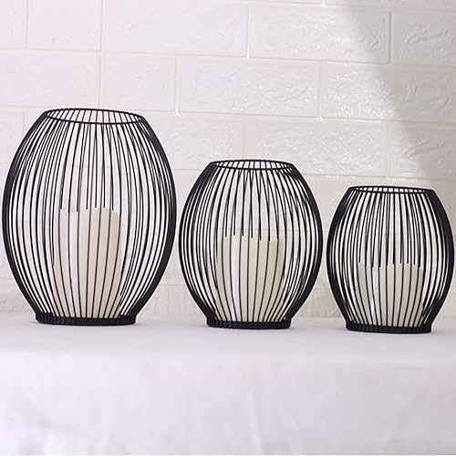 Miniatura 6 de Surakey Juego de portavelas de metal, portavelas de pilar negro para exteriores, portavelas de jaula para mesa, portavelas de hierro decorativos