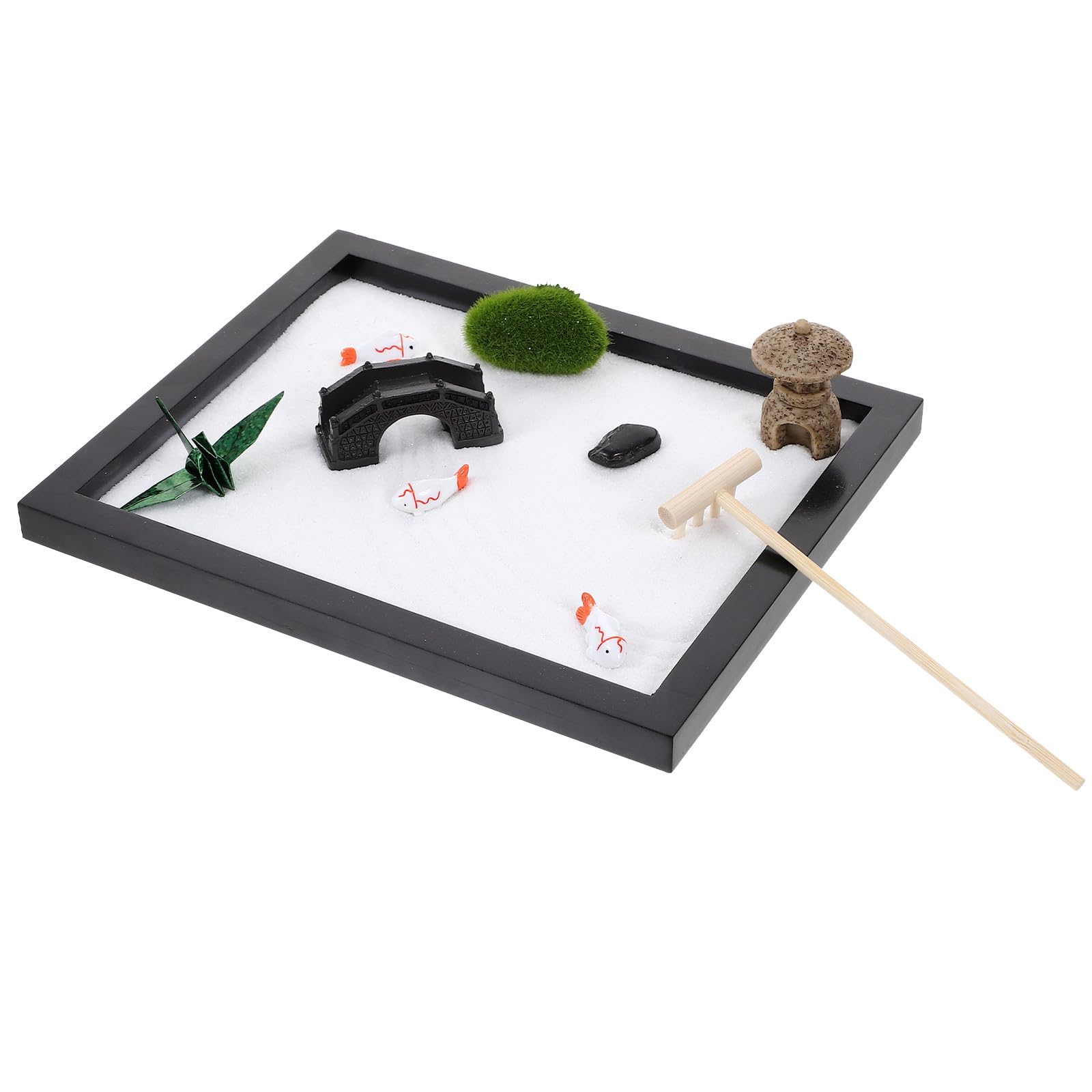 Decoración de Mesa de Arena Mini Arenero para Playa y Jardín Zen en Miniatura de Madera Negro, Mindfulness y Fidget Toy, para Escritorio y Decoración del Hogar