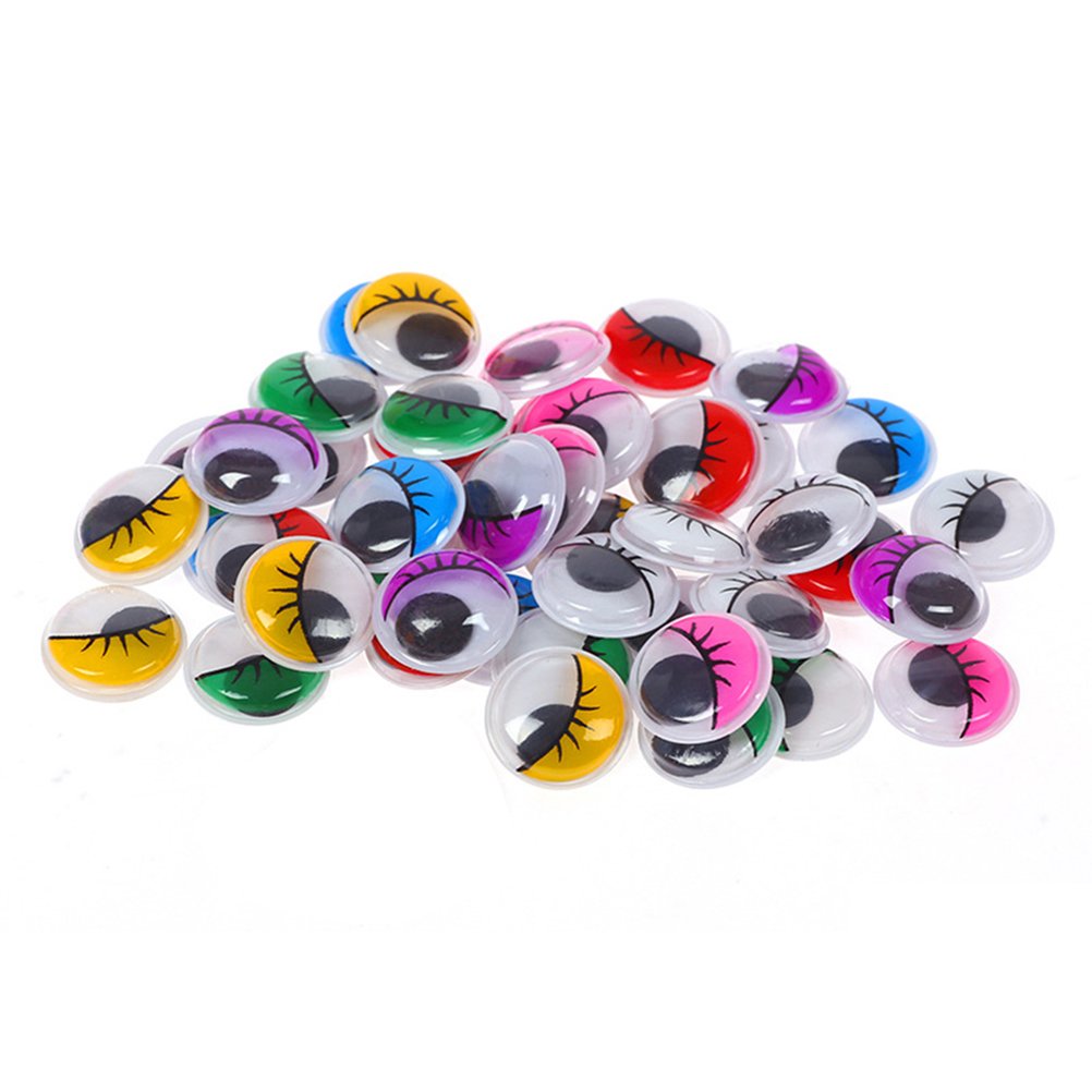 Suberde 100Pcs Adhesive Wiggly Googly Eyes with Eyelash DIY Craft Accessory Mixed Color
