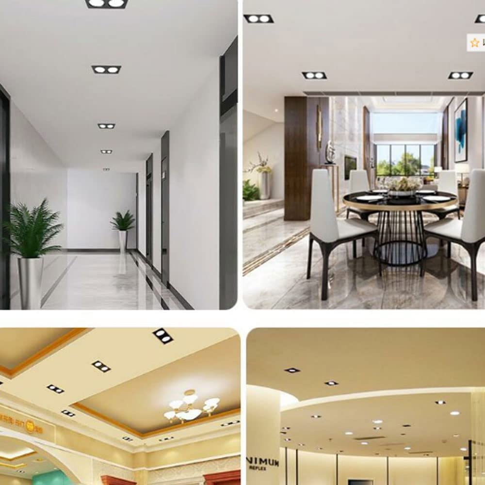 Faretto da Incasso retrofit a LED ad Angolo Regolabile,Confezione da 6,luci da Incasso a 2 Teste girevoli Nere 10W,14W,20W,30W,40W,60W Lampada a Sospensione cardanica,faretti Quadrati