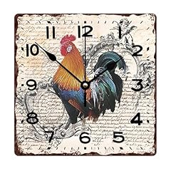 Wooden Wall Clock Rusty Farmhouse Rooster and Chicken Battery Operated Square Wall Clock Decorative