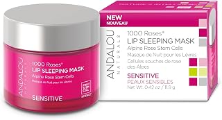 Andalou Naturals Mask 1000 ROSES, Overnight Sleeping Mask for Dry, Chapped Lips, Plumping, Hydrating & Soothing Balm with Alpine Rose Stem Cells, Vegan & Cruelty-Free, 0.42 O