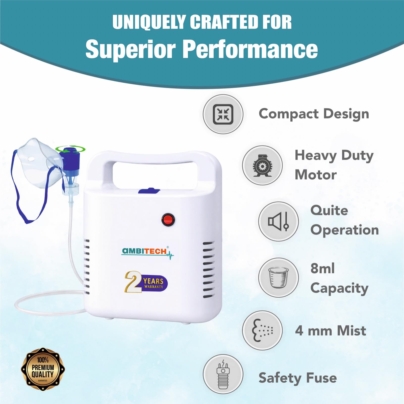 AmbiTech Easy Nebulizer Machine With 2 Year Replacement Warranty For Adults & Kids (White) 2