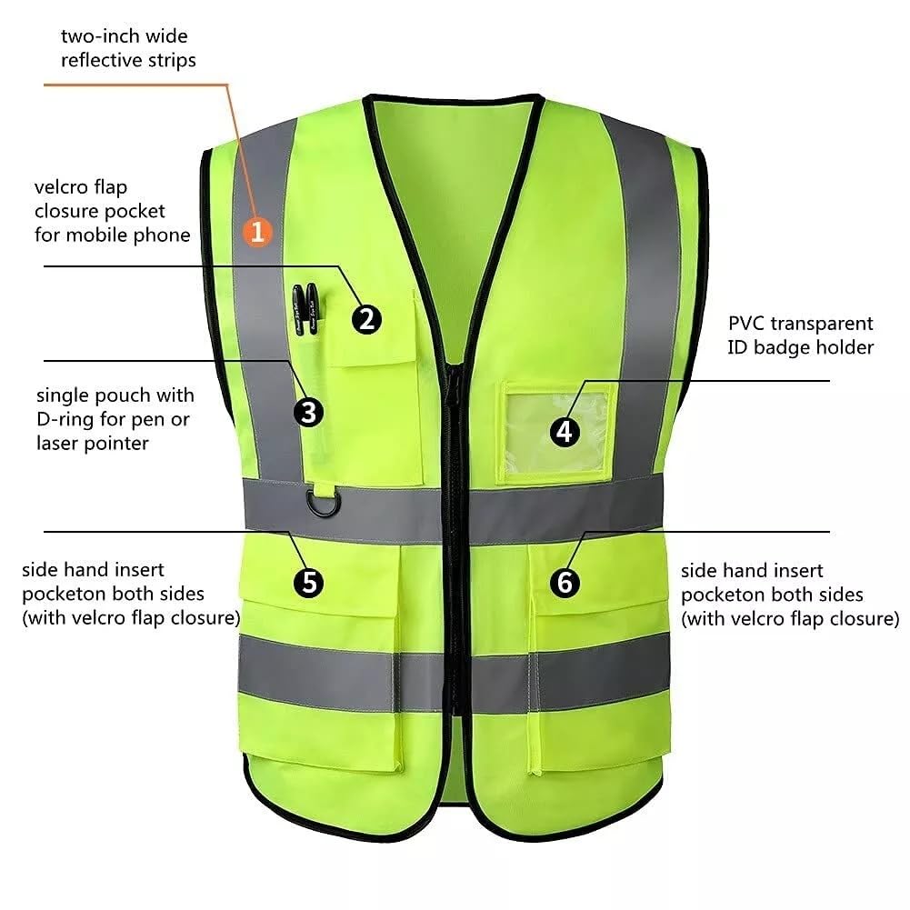 BeiLiDa Reflective Safety Vest for Men, High Visibility Construction Work Vest with Pockets, Outdoor Security Vest for Cycling (Green, 3X-Large)
