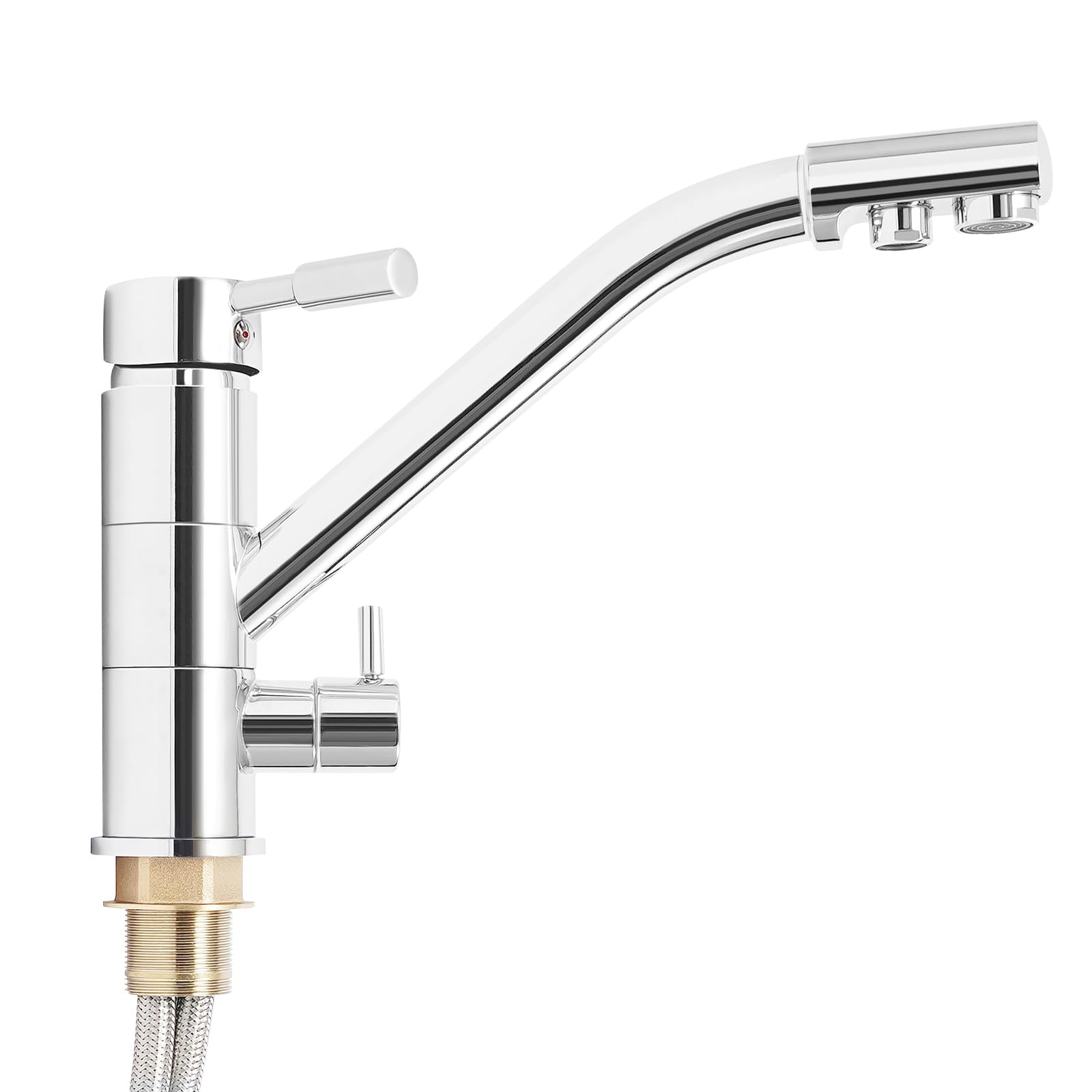 3 in 1 Spültischarmatur 360° Drehbar Küchenarmatur Armatur Küche Spüle aus Edelstahl mit Doppelgriff, Silber