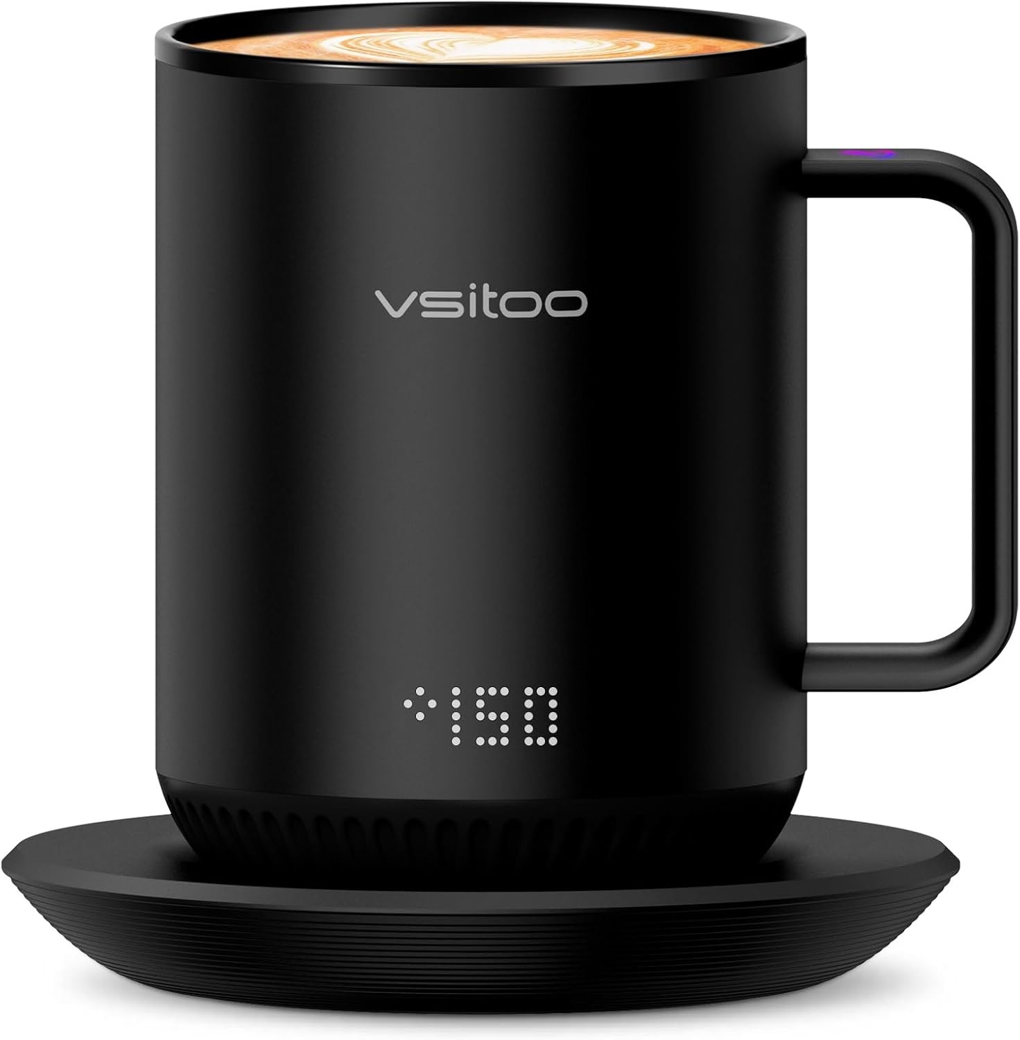 Vsitoo S3 12oz Heated Mug - Temperature Control Smart Mug with Mug Warmer, Perfect for Espresso, Auto-Sensing AI Heats Drinks to 120-150°F Hands-Free.Ideal for Home/Office/Gifts,Black