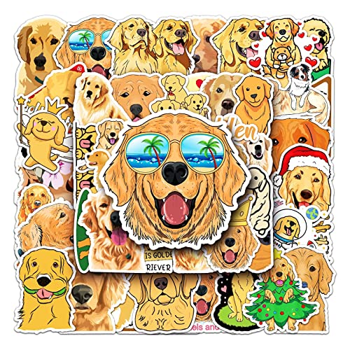 Golden Retriever Aufkleber 50 Stück niedlich Aesthetics Hunde Aufkleber für Laptop Wasserflasche Hydroflask Skateboard Computer Gepäck Auto,Vinyl Wasserdicht Tier Stickers für Kinder Jugendliche