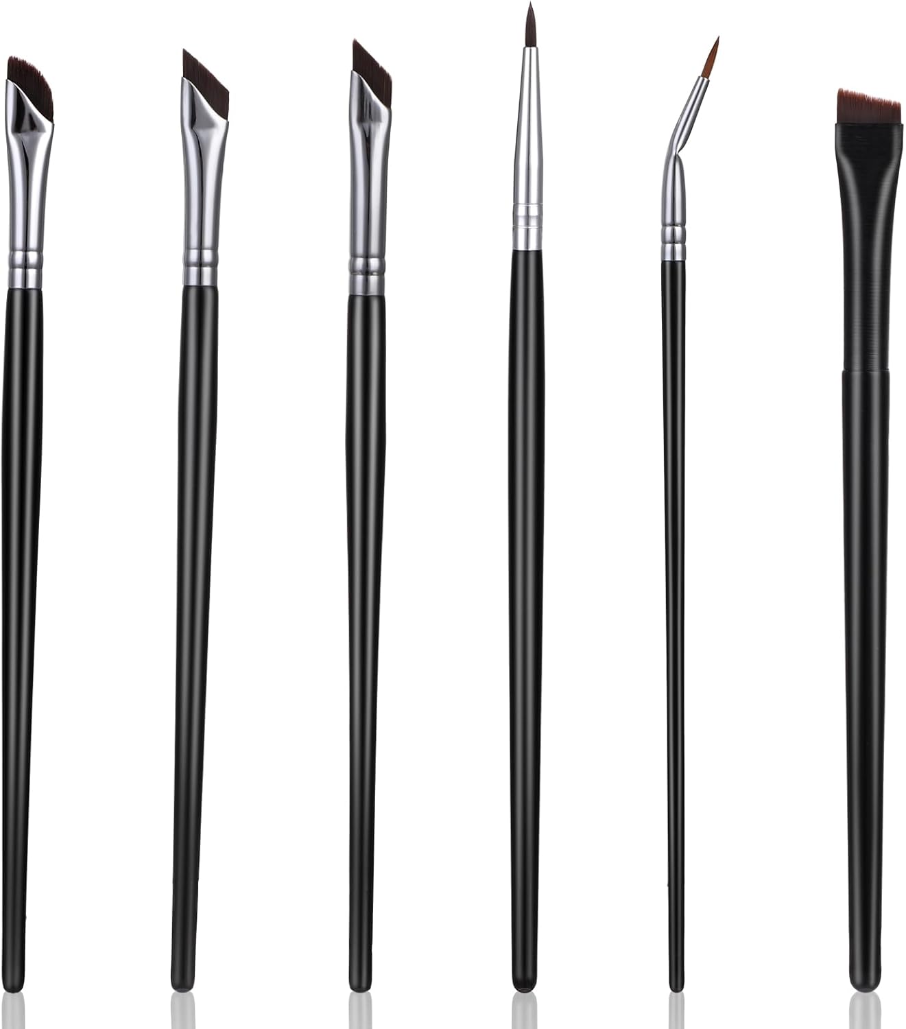 6 stuks eyelinerkwastenset, precisie-gel eyeliner, schuine platte definitie, ultradunne gebogen make-upborstels, fijne punt eyelinerborstels voor nauwkeurige voering, wenkbrauwen make-up