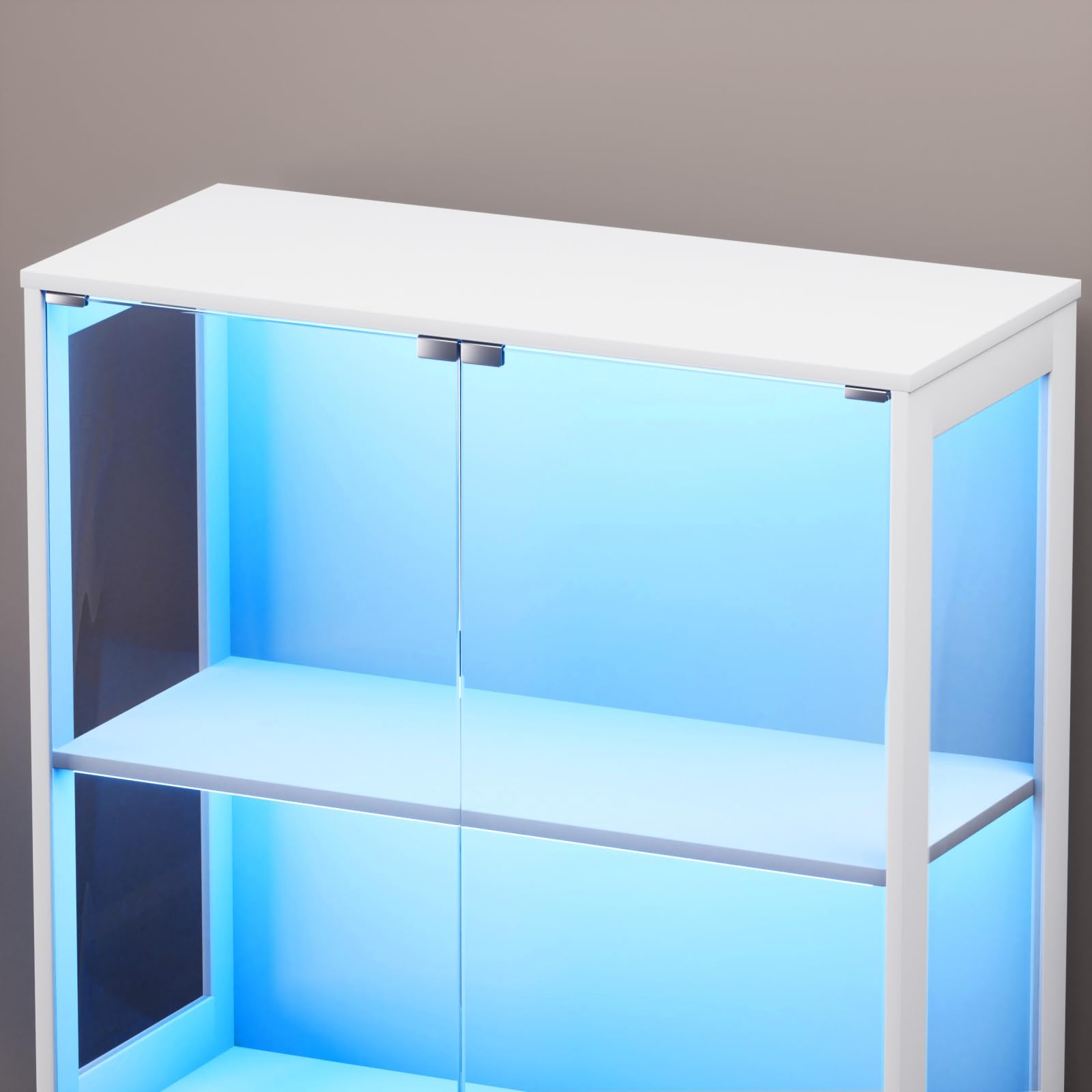 Vitrina de cristal con iluminación LED y sensor inteligente, vitrina de 4 capas, vitrina coleccionable para salón, dormitorio, oficina, blanco, 80 x 35 x 165 cm